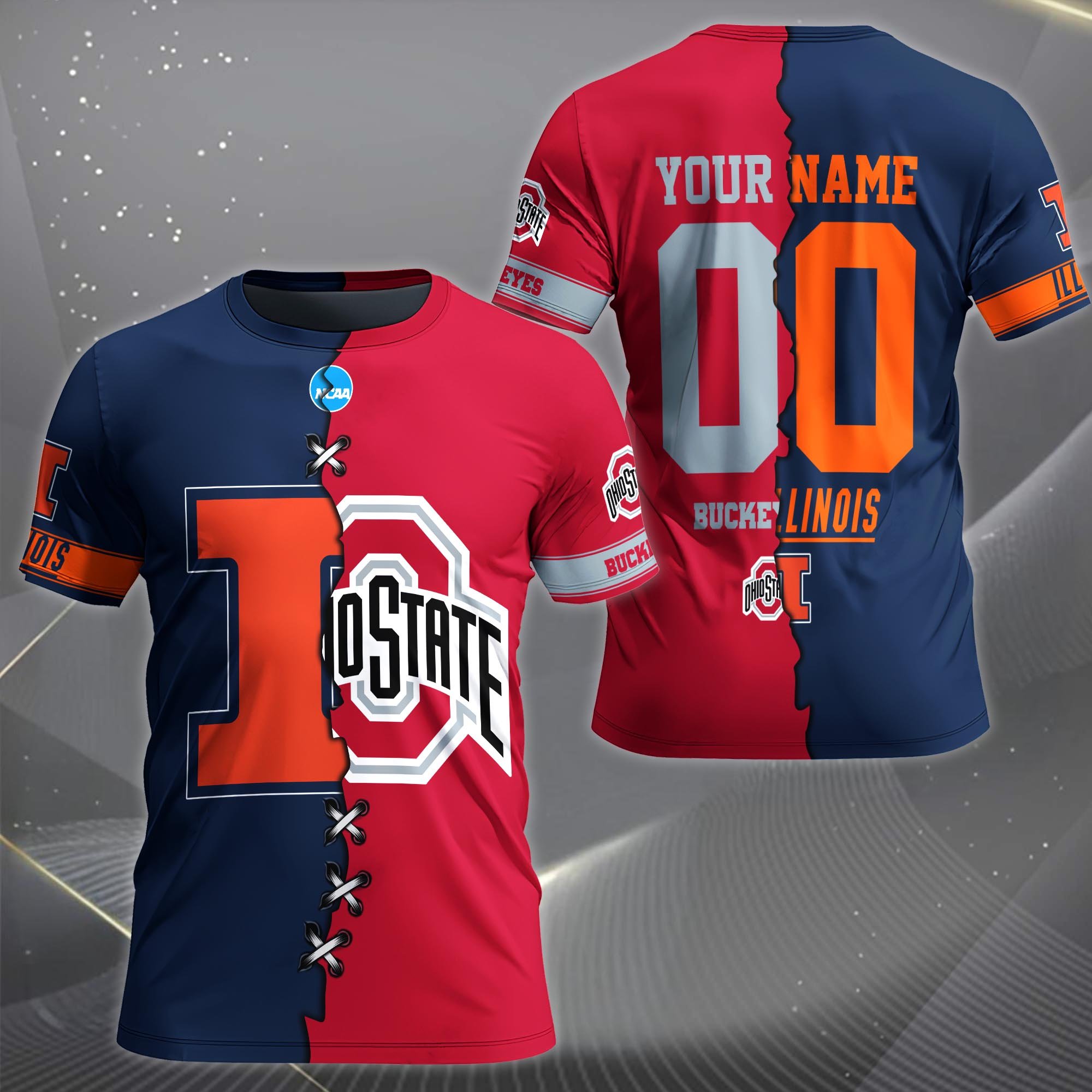 Alternative view of Illinois Fighting Illini House Divided T-shirt Custom Name 2025 Version, Year And Team, Sport Shirts For Fan EHIVM-05032132A