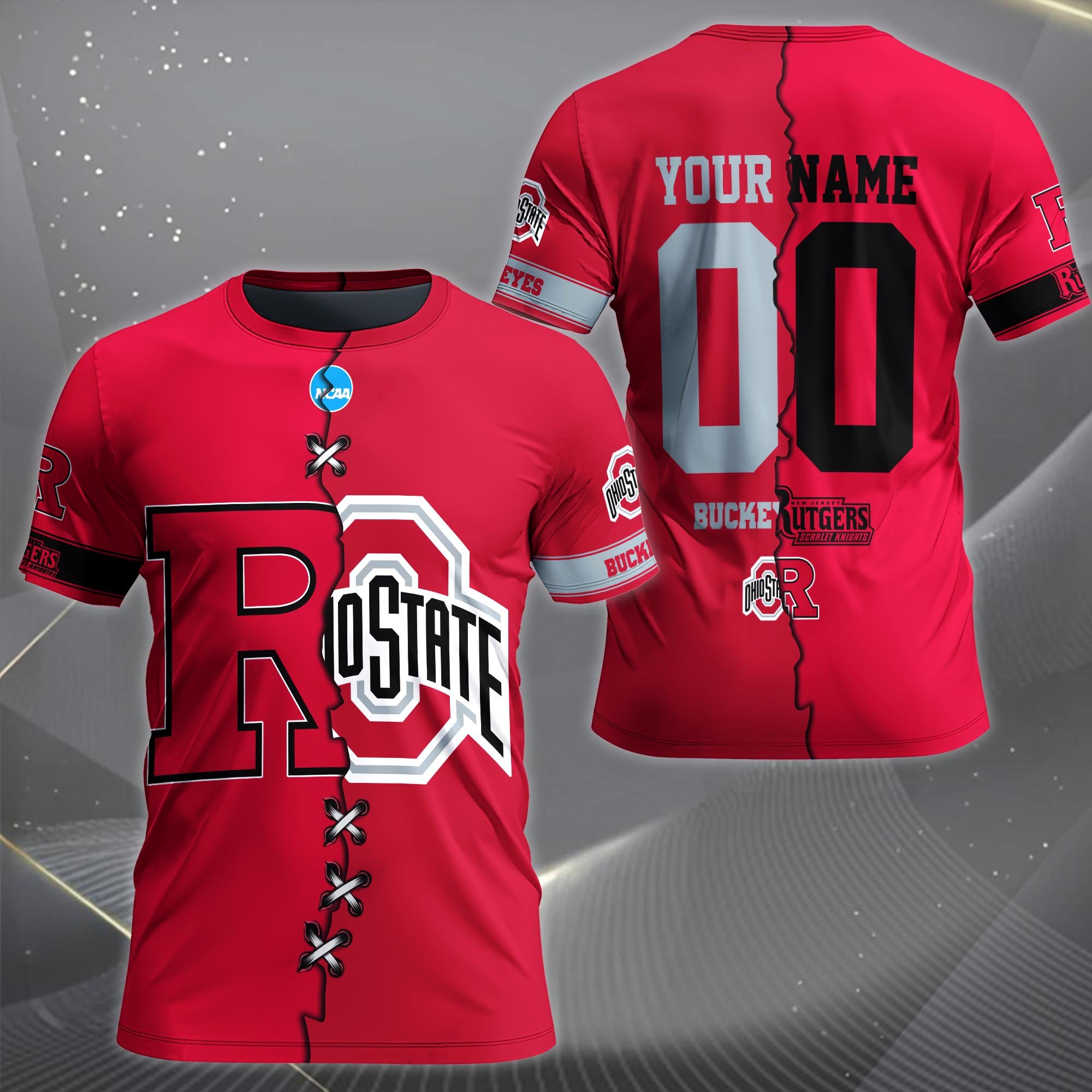 Alternative view of Rutgers Scarlet Knights House Divided T-shirt Custom Name 2025 Version, Year And Team, Sport Shirts For Fan EHIVM-05032132A
