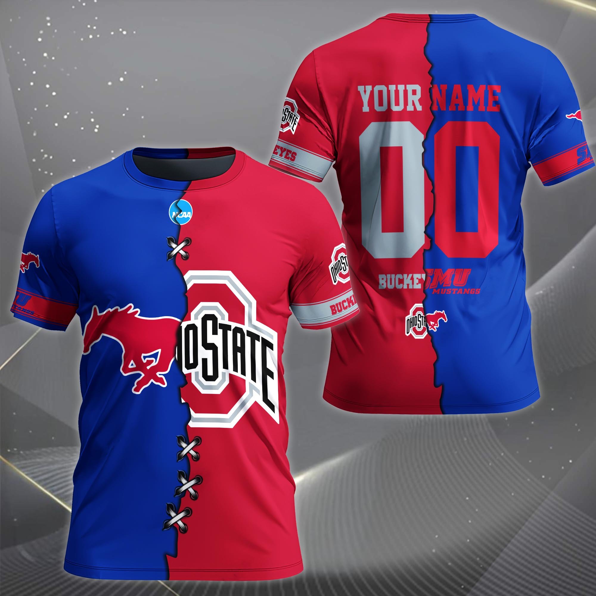 Alternative view of SMU Mustangs House Divided T-shirt Custom Name 2025 Version, Year And Team, Sport Shirts For Fan EHIVM-05032132A