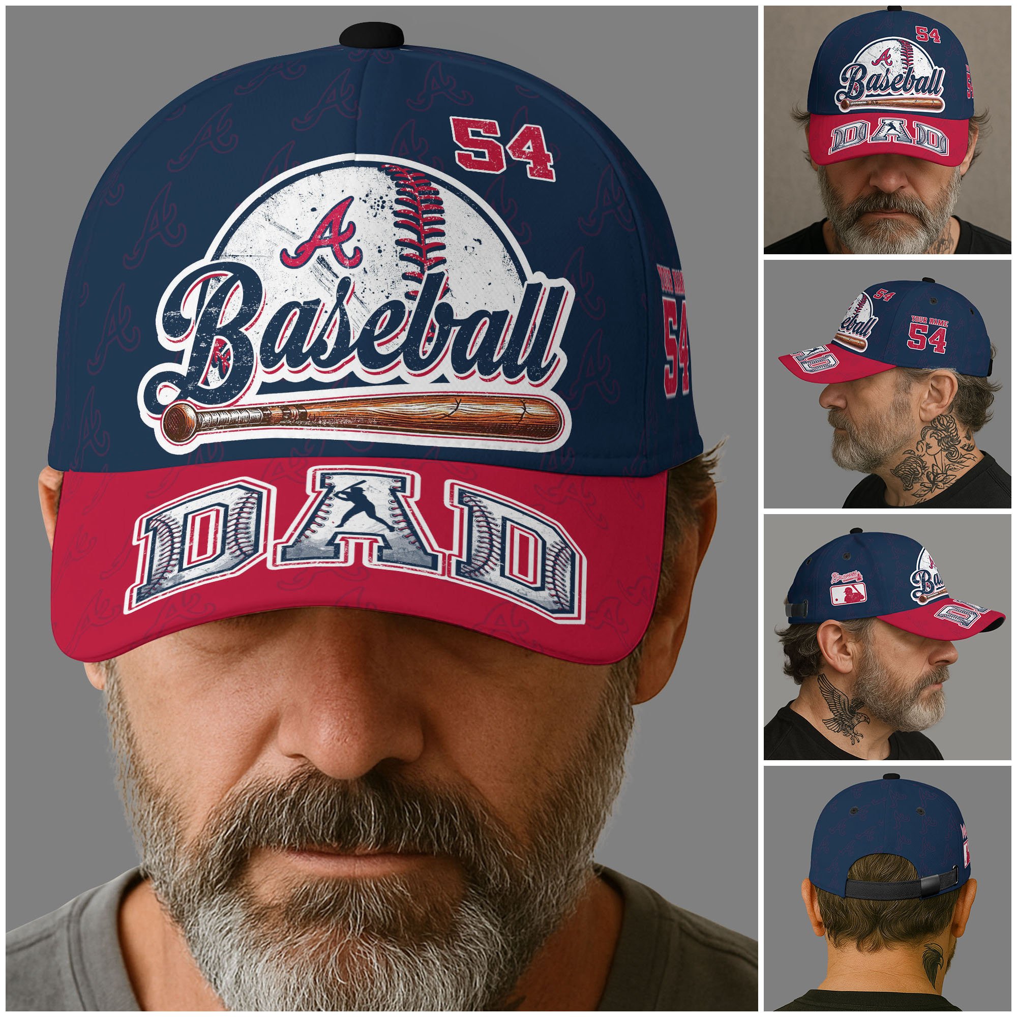 Alternative view of Atlanta Braves Cap Custom Name And Number, Sport Cap For Fan, Father's Day Gifts ETRG-04191936