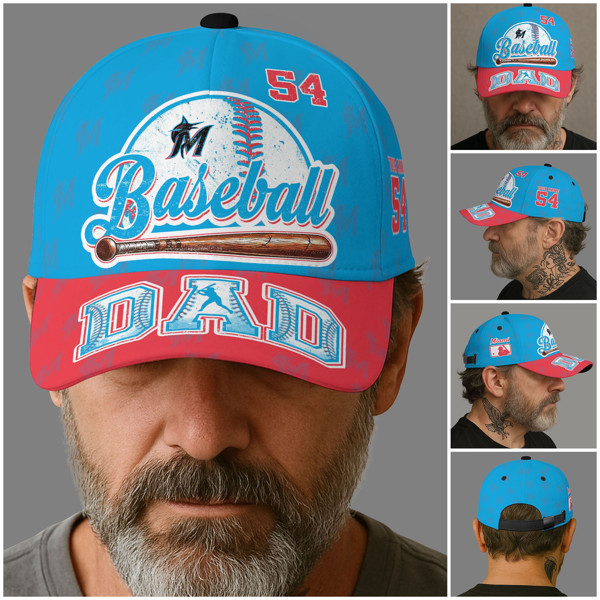 Alternative view of Miami Marlins Cap Custom Name And Number, Sport Cap For Fan, Father's Day Gifts ETRG-04191936