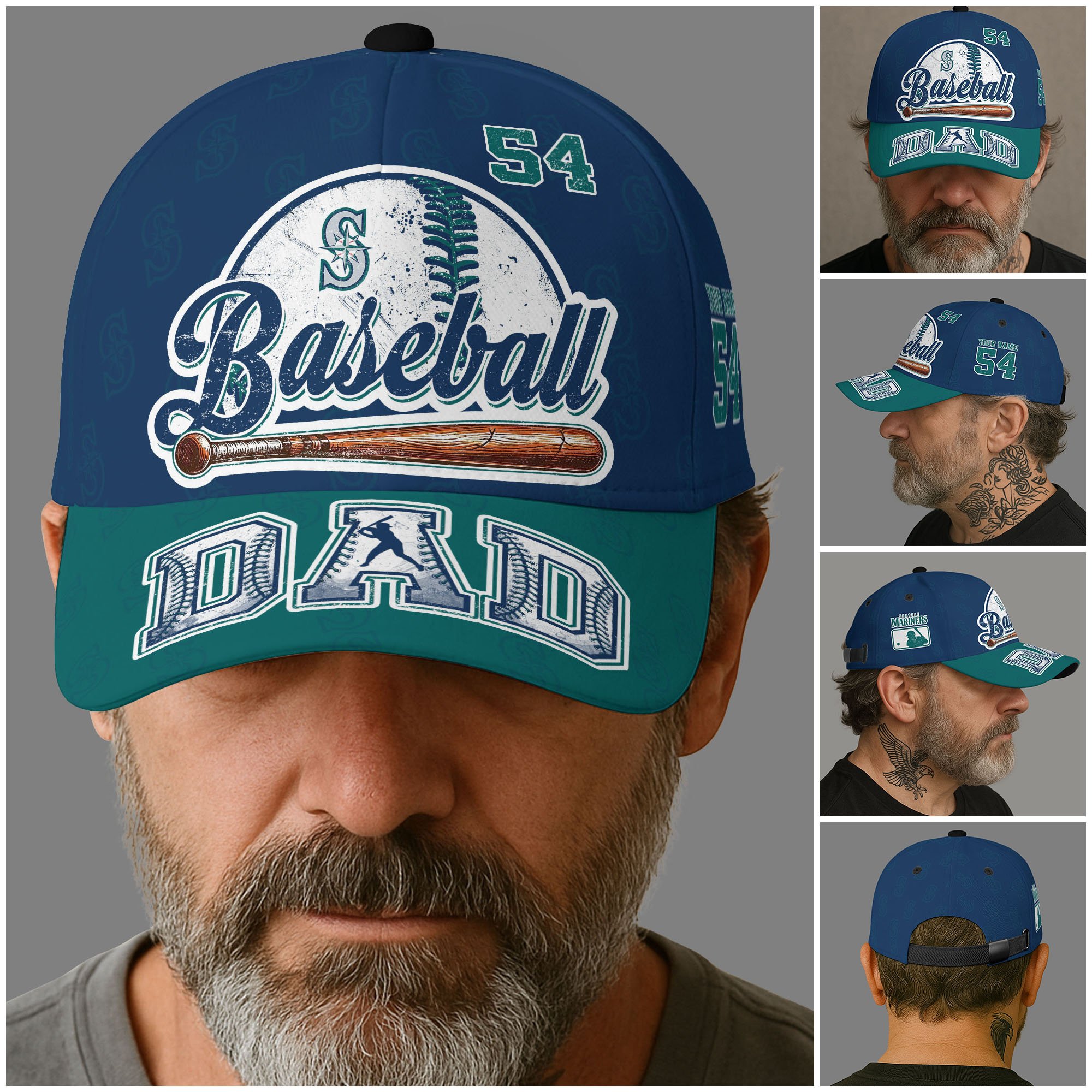Alternative view of Seattle Mariners Cap Custom Name And Number, Sport Cap For Fan, Father's Day Gifts ETRG-04191936