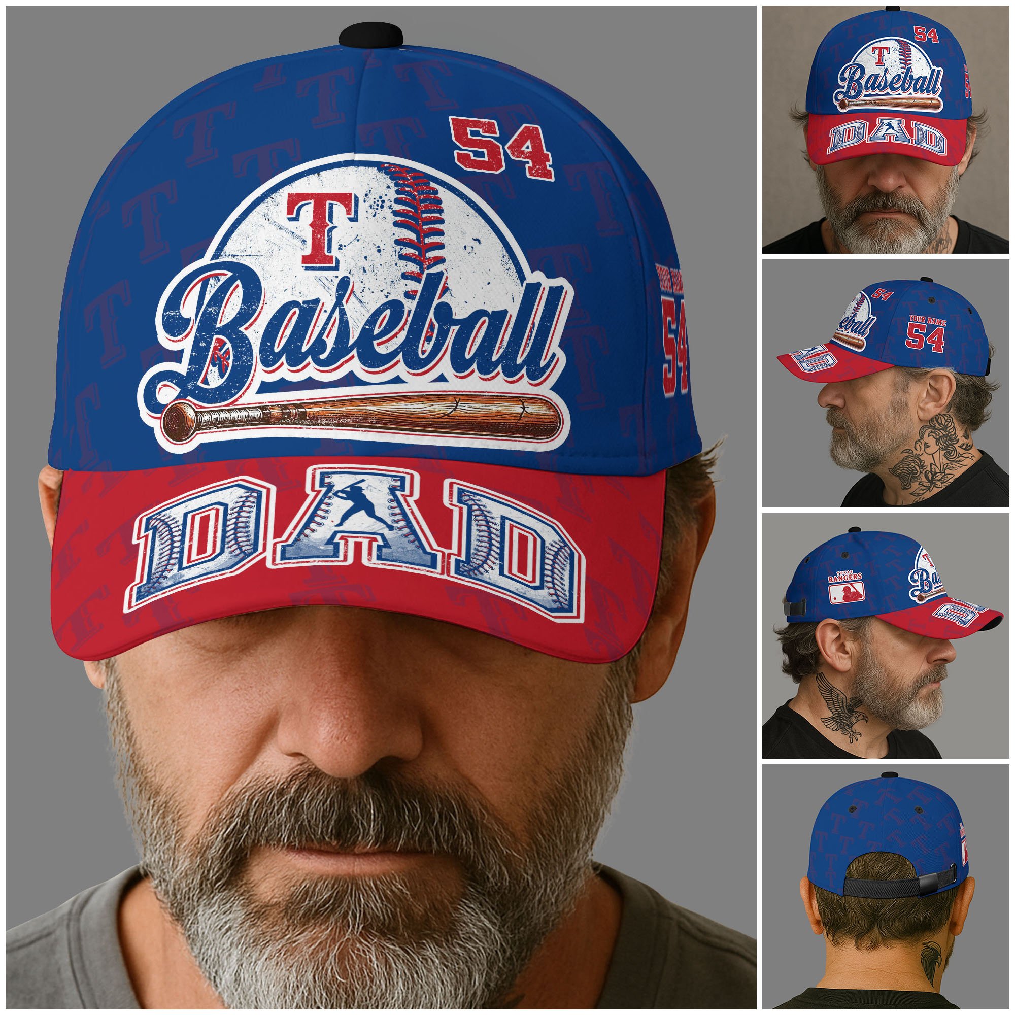 Alternative view of Texas Rangers Cap Custom Name And Number, Sport Cap For Fan, Father's Day Gifts ETRG-04191936