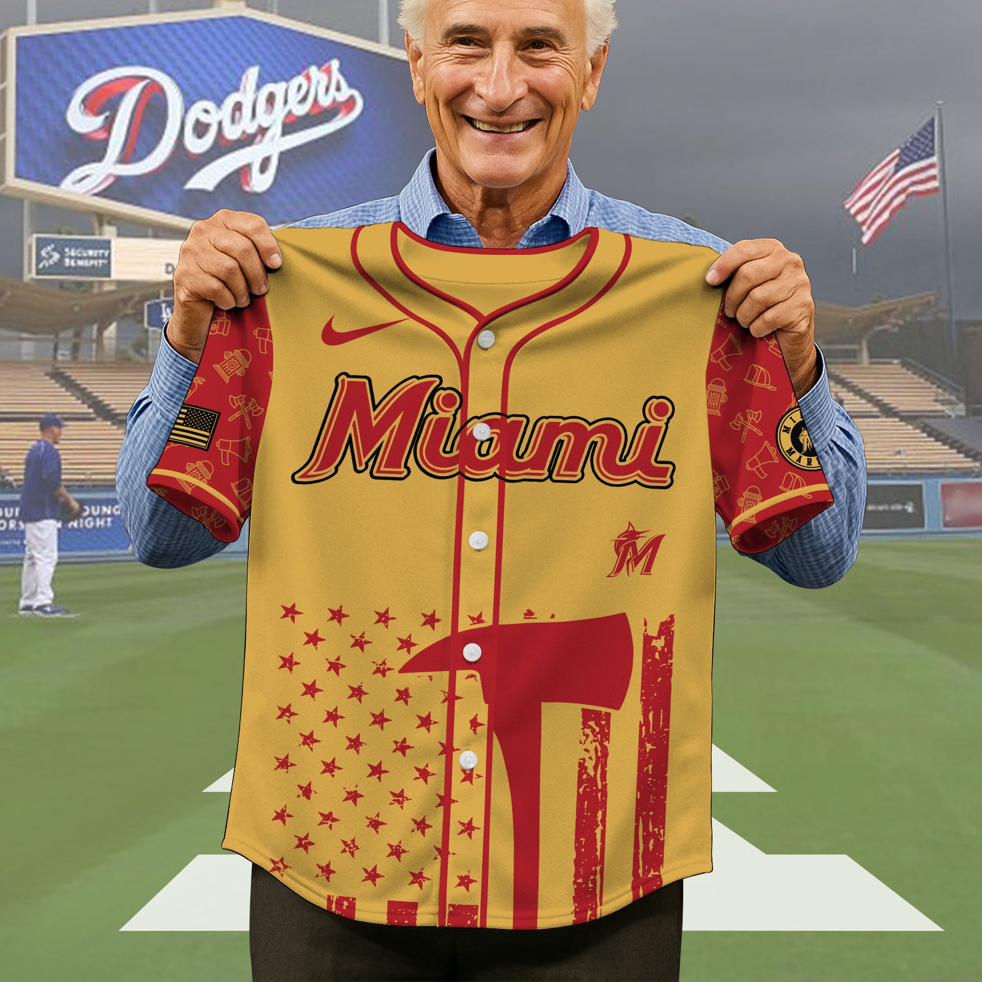 Alternative view of Miami Marlins Baseball Shirt x Firefighter Appreciation Night Jersey Editions Limited 2025, Baseball Shirt For Sport Fan, Sport Gifts ETRG-05082175
