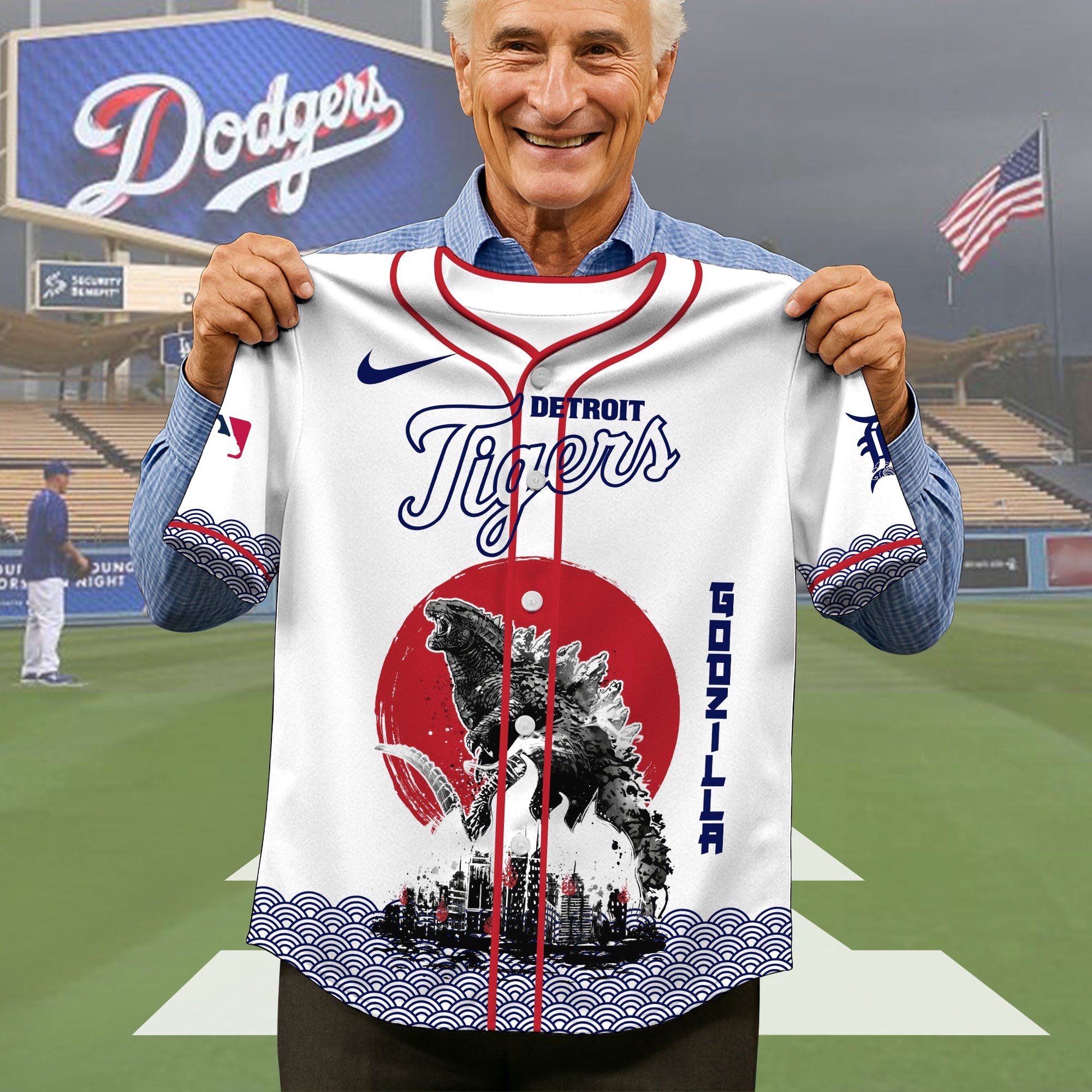 Alternative view of Detroit Tigers Baseball Shirt x Godzilla, Baseball Jersey Editions Limited 2025, Sport Team Shirts, Sport Gifts ETRG-05082177