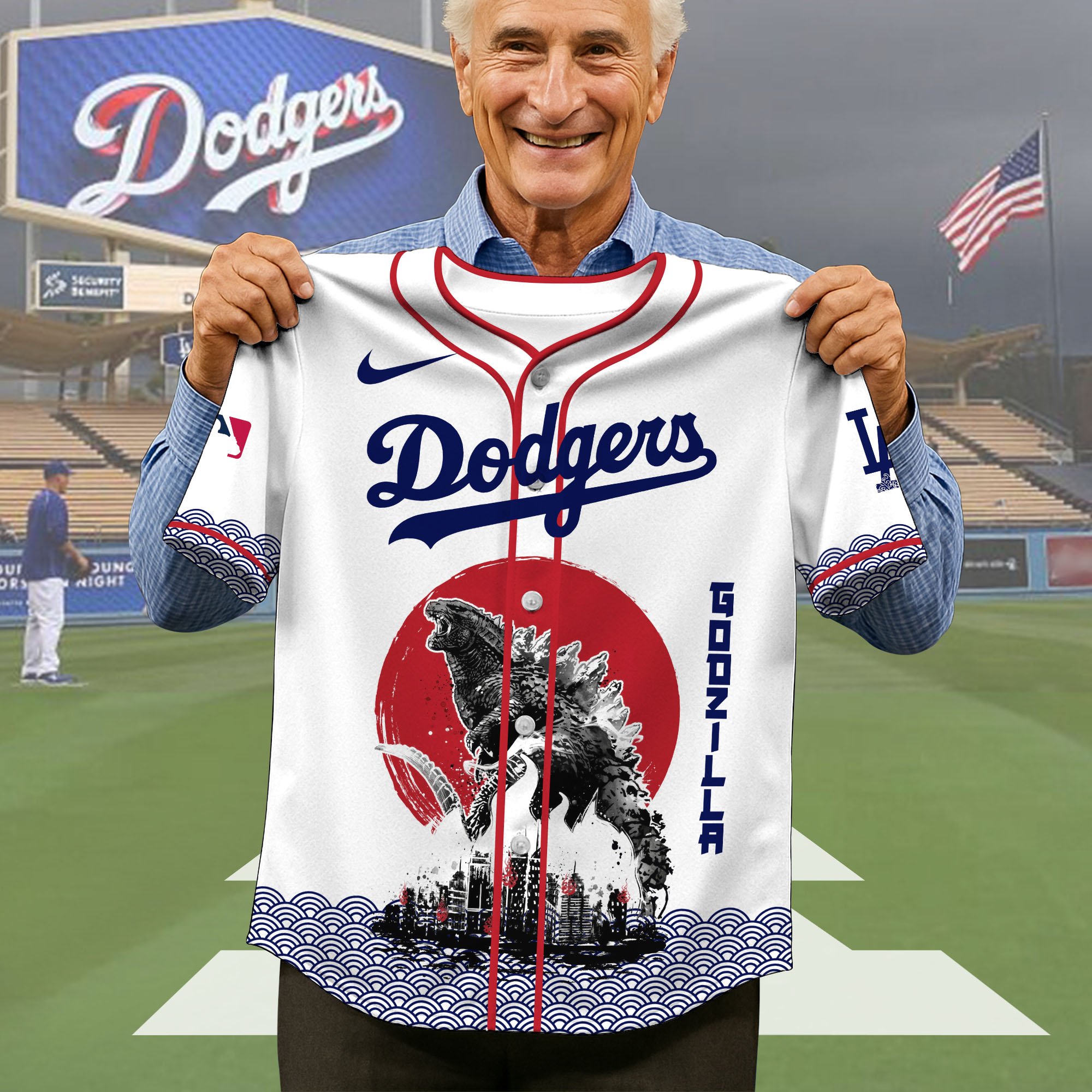 Alternative view of Los Angeles Dodgers Baseball Shirt x Godzilla, Baseball Jersey Editions Limited 2025, Sport Team Shirts, Sport Gifts ETRG-05082177