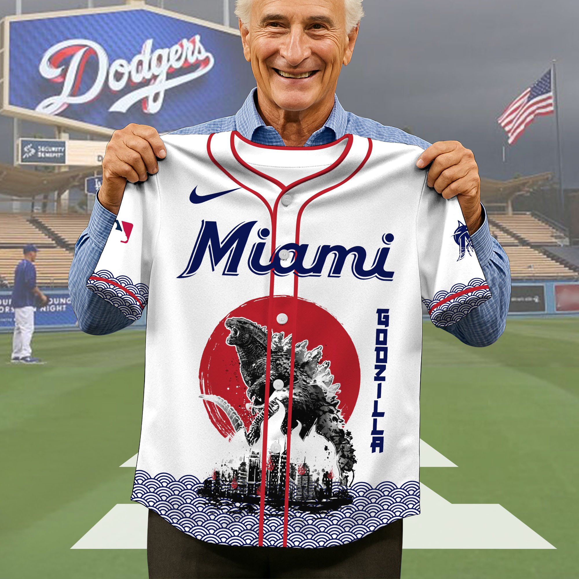 Alternative view of Miami Marlins Baseball Shirt x Godzilla, Baseball Jersey Editions Limited 2025, Sport Team Shirts, Sport Gifts ETRG-05082177