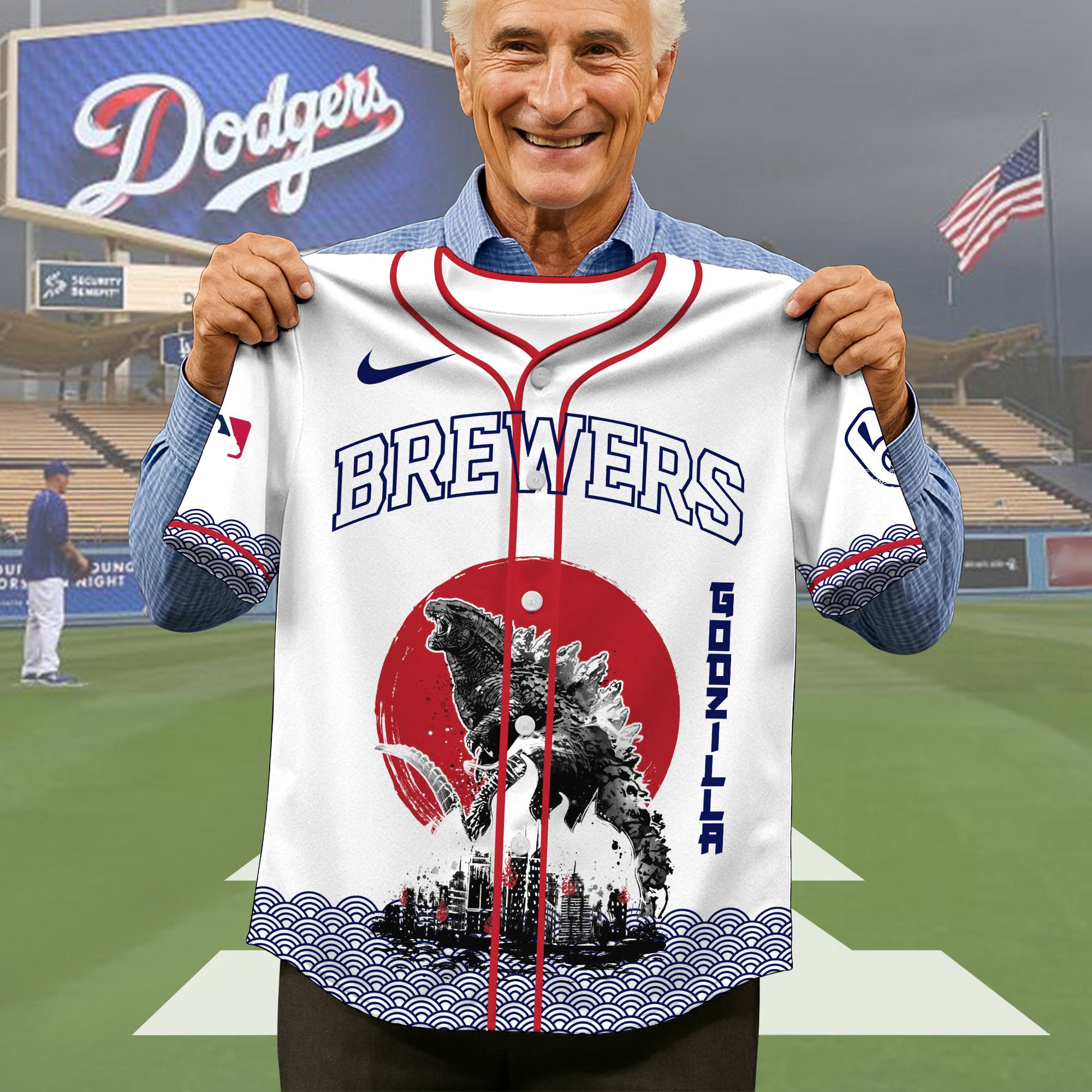 Alternative view of Milwaukee Brewers Baseball Shirt x Godzilla, Baseball Jersey Editions Limited 2025, Sport Team Shirts, Sport Gifts ETRG-05082177