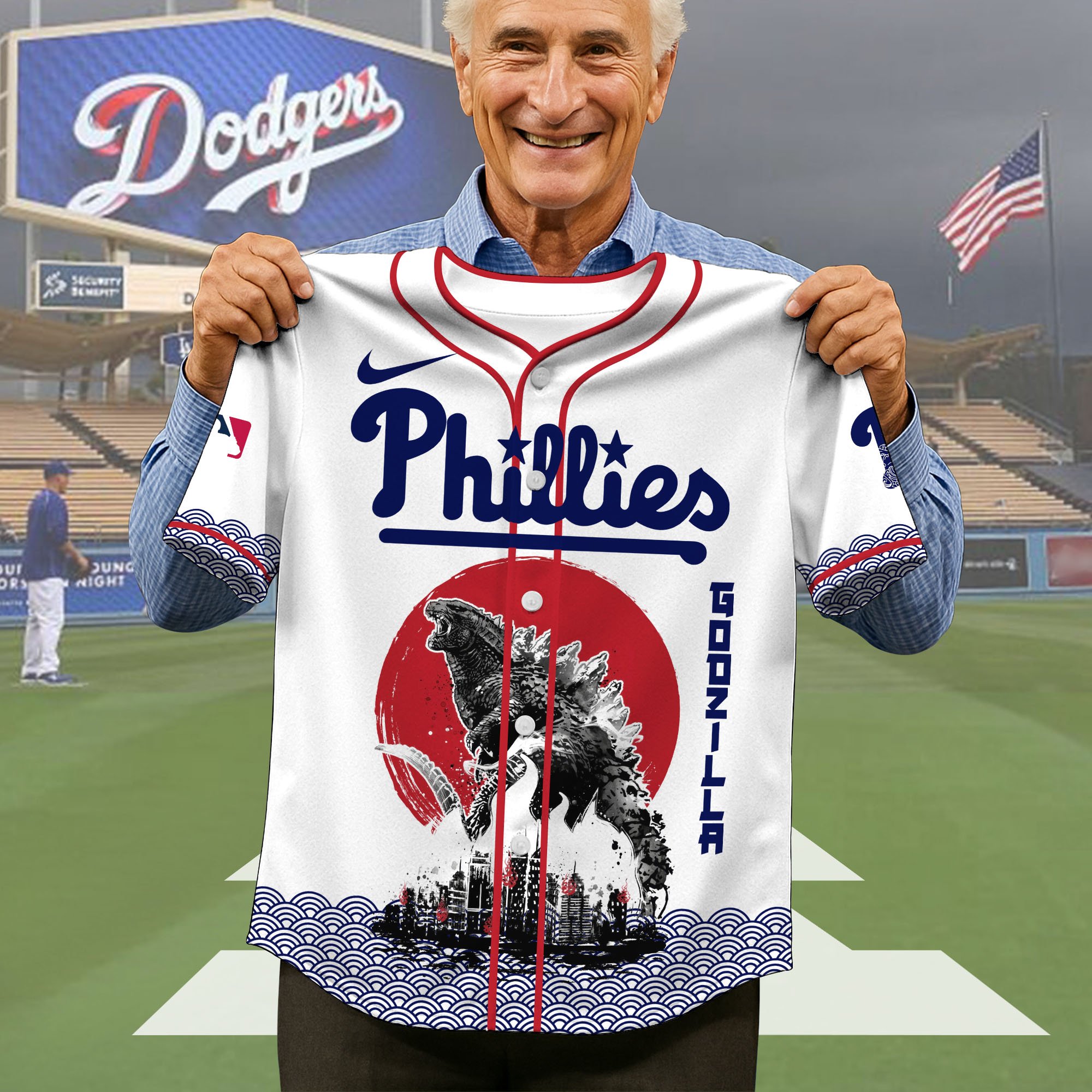 Alternative view of Philadelphia Phillies Baseball Shirt x Godzilla, Baseball Jersey Editions Limited 2025, Sport Team Shirts, Sport Gifts ETRG-05082177