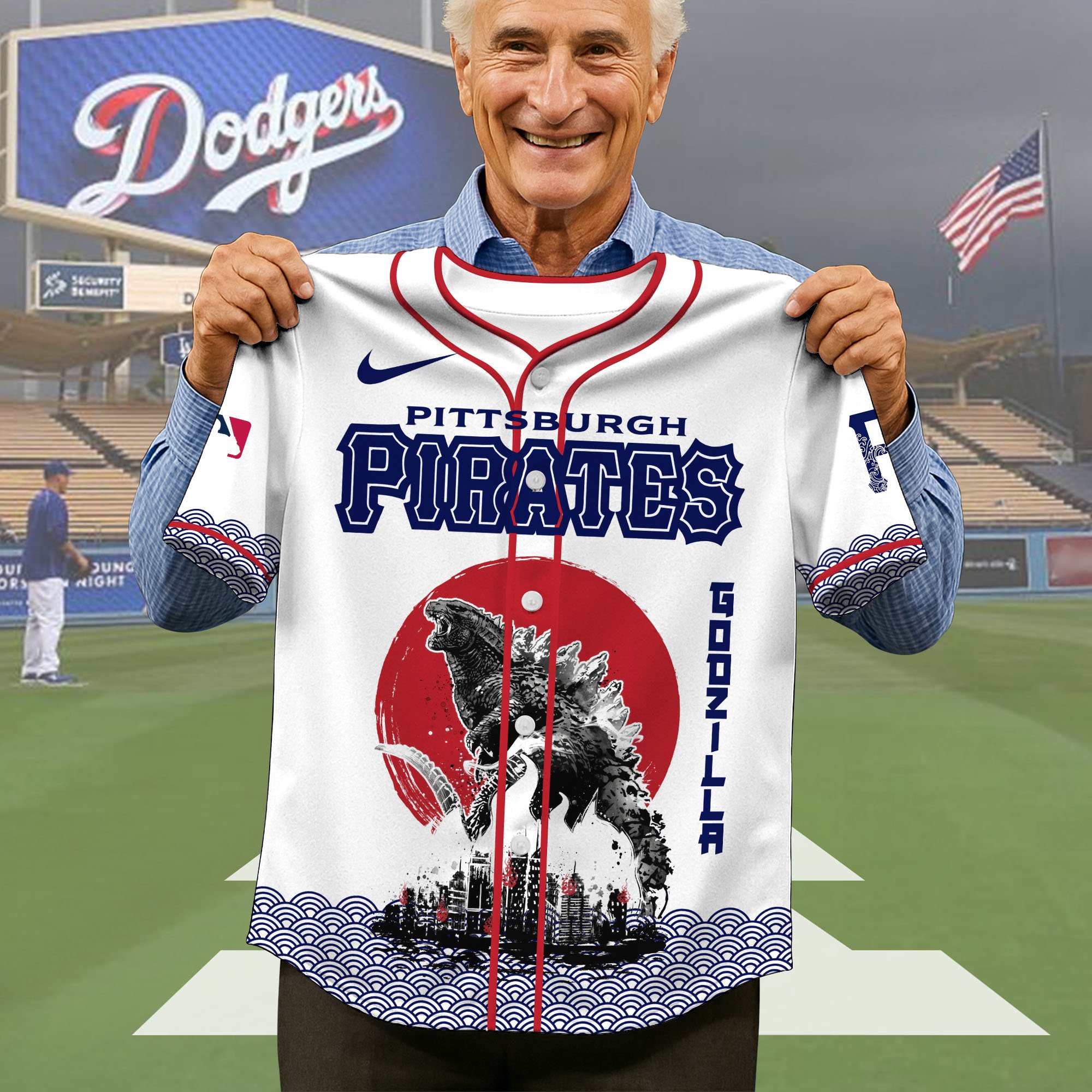 Alternative view of Pittsburgh Pirates Baseball Shirt x Godzilla, Baseball Jersey Editions Limited 2025, Sport Team Shirts, Sport Gifts ETRG-05082177