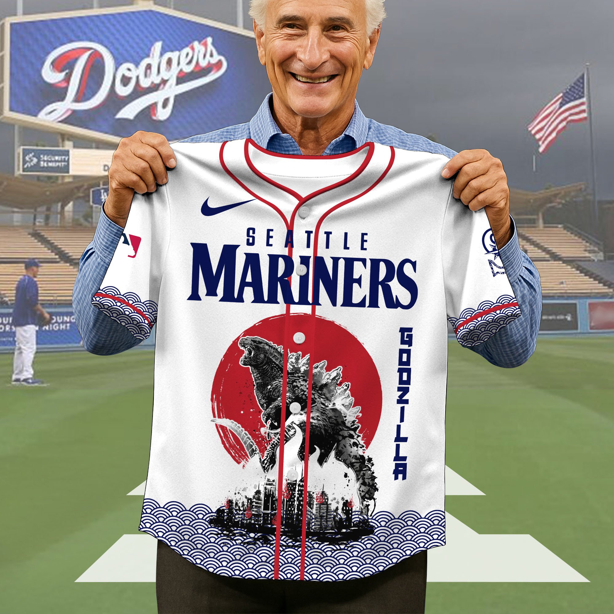 Alternative view of Seattle Mariners Baseball Shirt x Godzilla, Baseball Jersey Editions Limited 2025, Sport Team Shirts, Sport Gifts ETRG-05082177