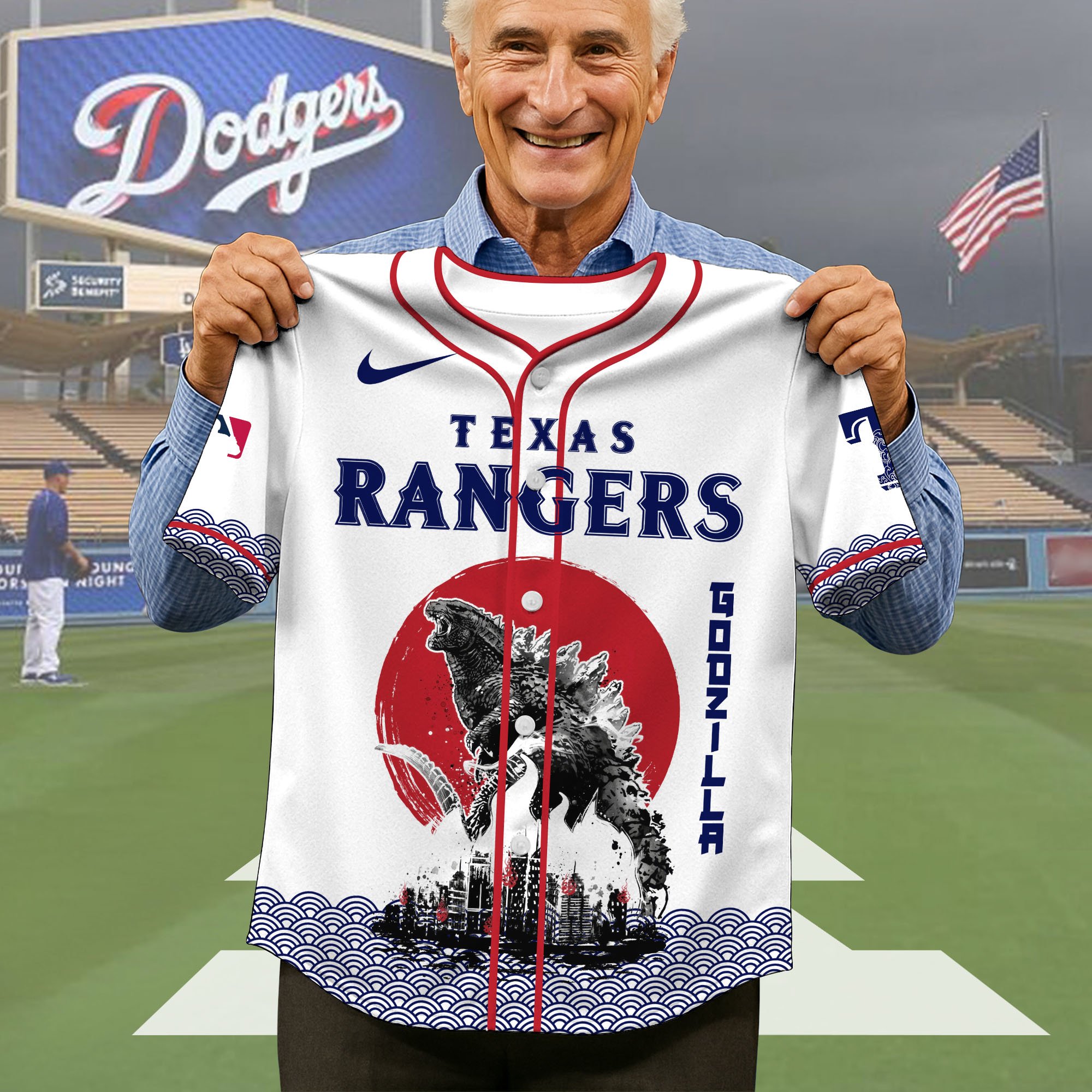 Alternative view of Texas Rangers Baseball Shirt x Godzilla, Baseball Jersey Editions Limited 2025, Sport Team Shirts, Sport Gifts ETRG-05082177