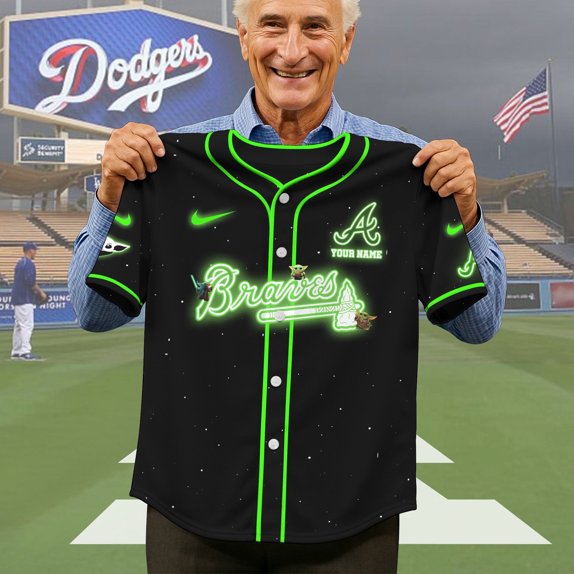 Alternative view of Atlanta Braves Baseball Shirt x Baby Yoda Custom Name , Baseball Jersey Editions Limited 2025, Sport Shirts, Gift For Fans ETRG-05082180