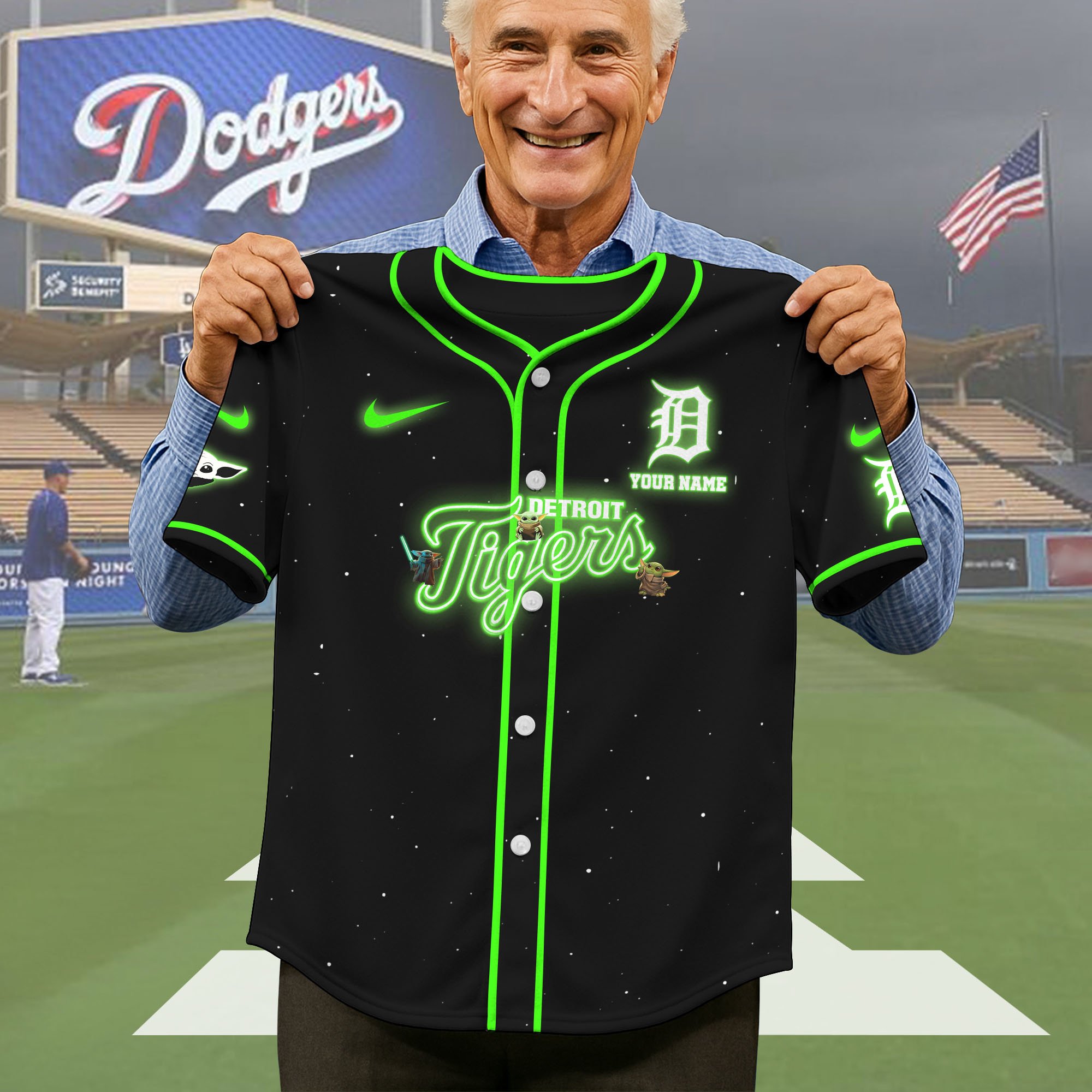 Alternative view of Detroit Tigers Baseball Shirt x Baby Yoda Custom Name , Baseball Jersey Editions Limited 2025, Sport Shirts, Gift For Fans ETRG-05082180
