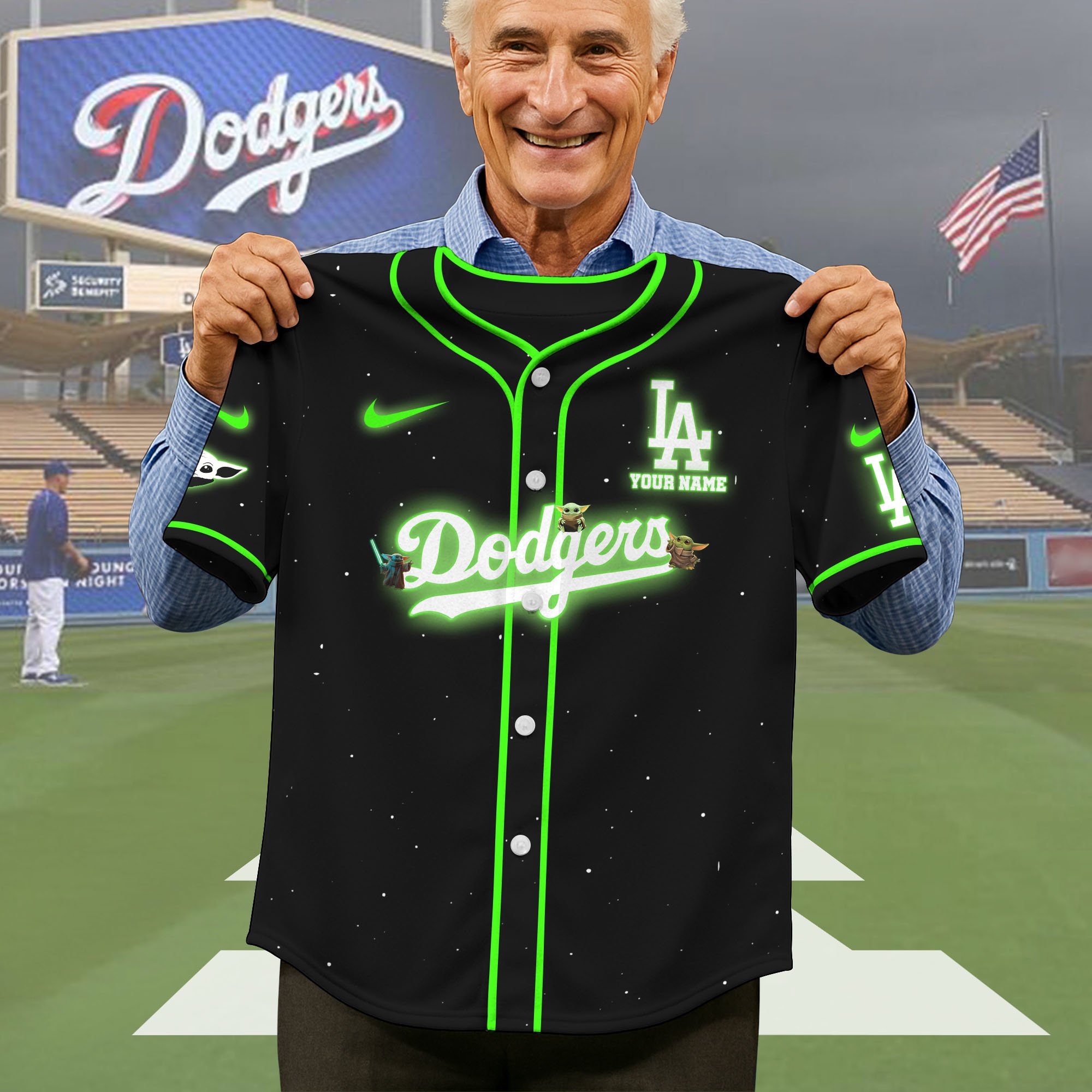 Alternative view of Los Angeles Dodgers Baseball Shirt x Baby Yoda Custom Name , Baseball Jersey Editions Limited 2025, Sport Shirts, Gift For Fans ETRG-05082180