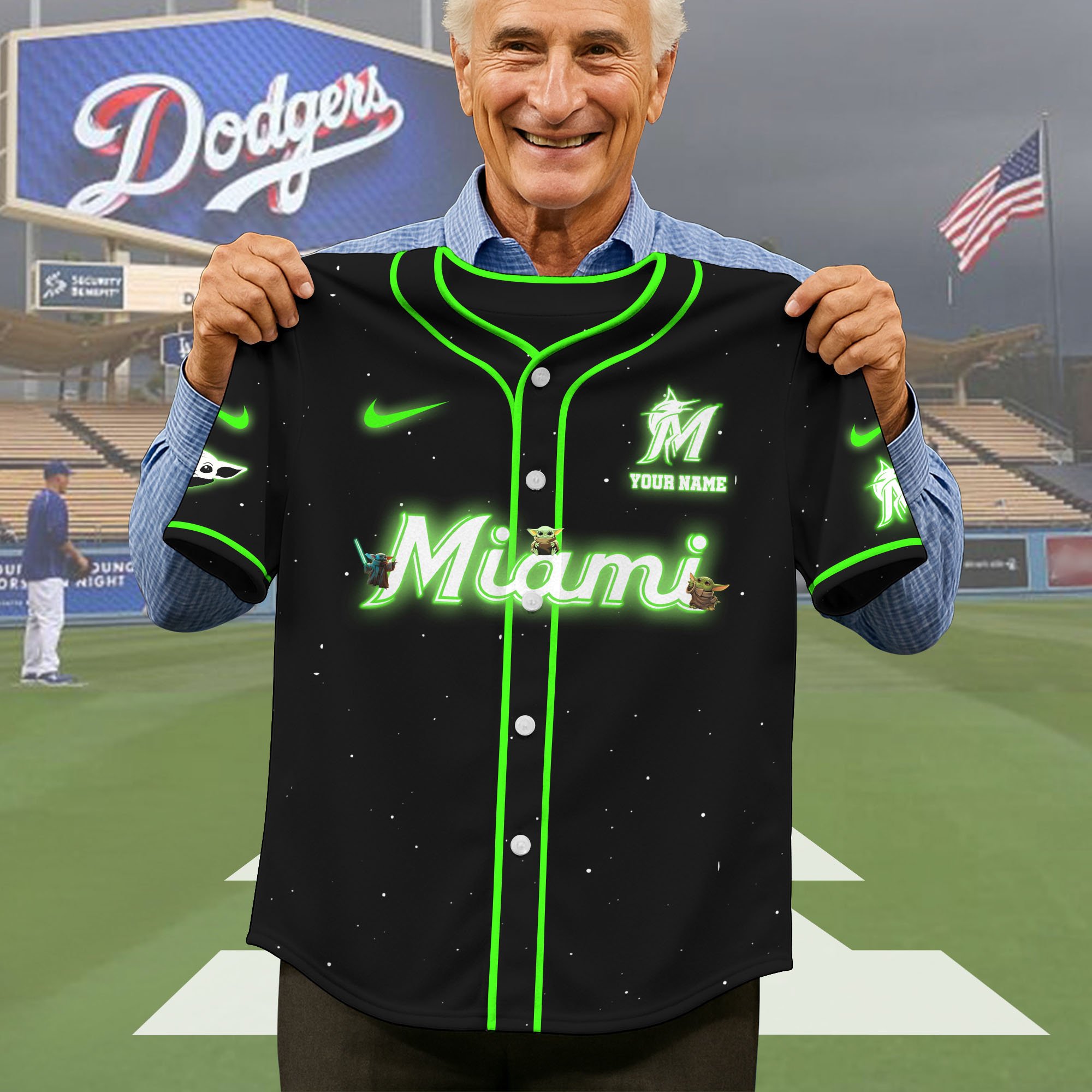 Alternative view of Miami Marlins Baseball Shirt x Baby Yoda Custom Name , Baseball Jersey Editions Limited 2025, Sport Shirts, Gift For Fans ETRG-05082180