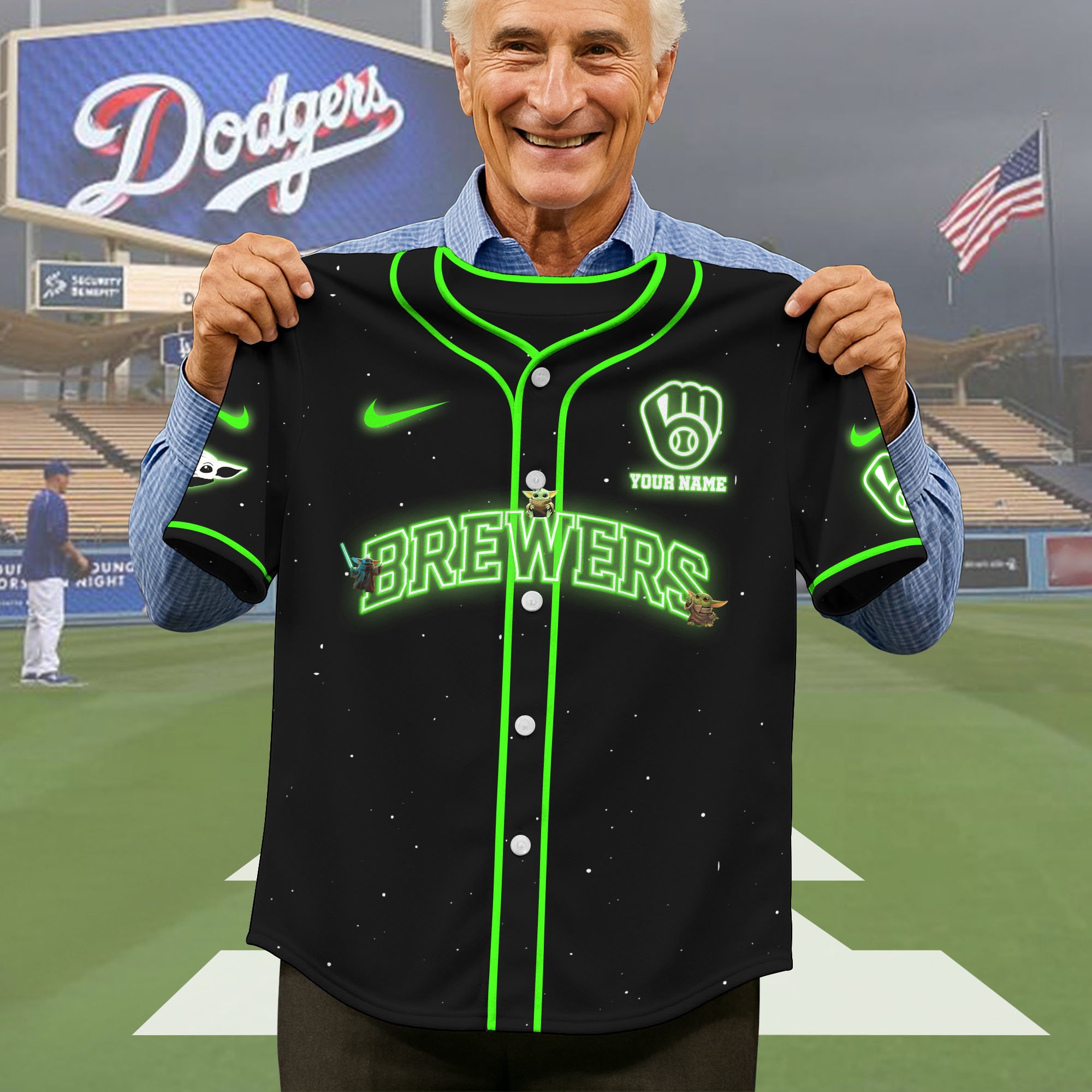 Alternative view of Milwaukee Brewers Baseball Shirt x Baby Yoda Custom Name , Baseball Jersey Editions Limited 2025, Sport Shirts, Gift For Fans ETRG-05082180