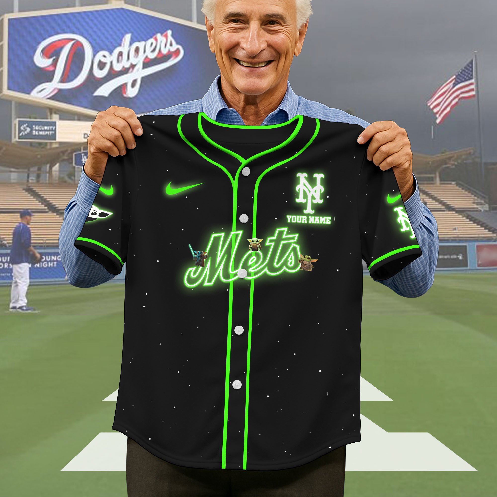 Alternative view of New York Mets Baseball Shirt x Baby Yoda Custom Name , Baseball Jersey Editions Limited 2025, Sport Shirts, Gift For Fans ETRG-05082180