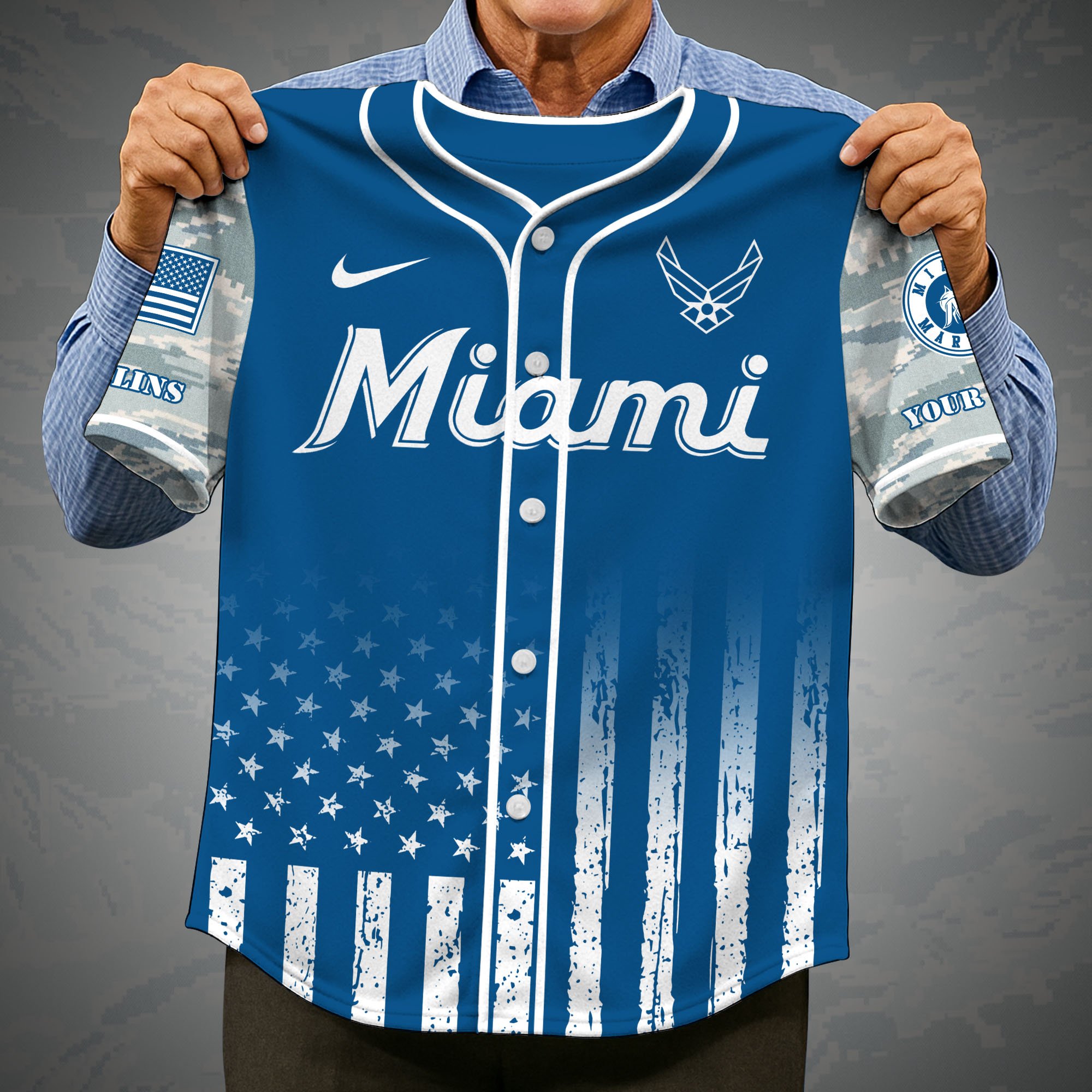 Alternative view of Miami Marlins Camouflage Baseball Shirt Custom Name, Sport Team Shirt, Sport Gifts ETRG-05082171
