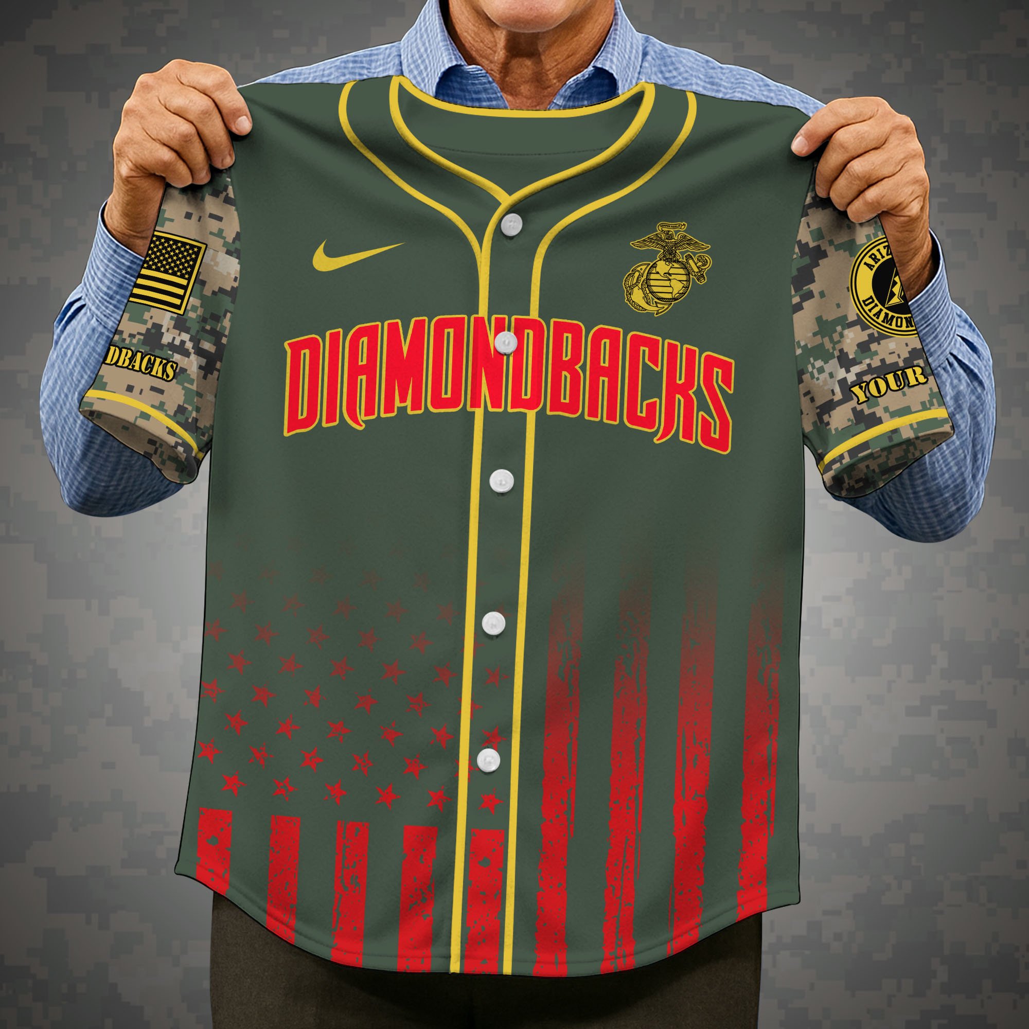 Alternative view of Arizona Diamondbacks Baseball Shirt x US Marine Corps Military Appreciation Night Jersey Editions Limited 2025 Custom Name, Sport Shirt, Sport Gifts ETRG-05082172