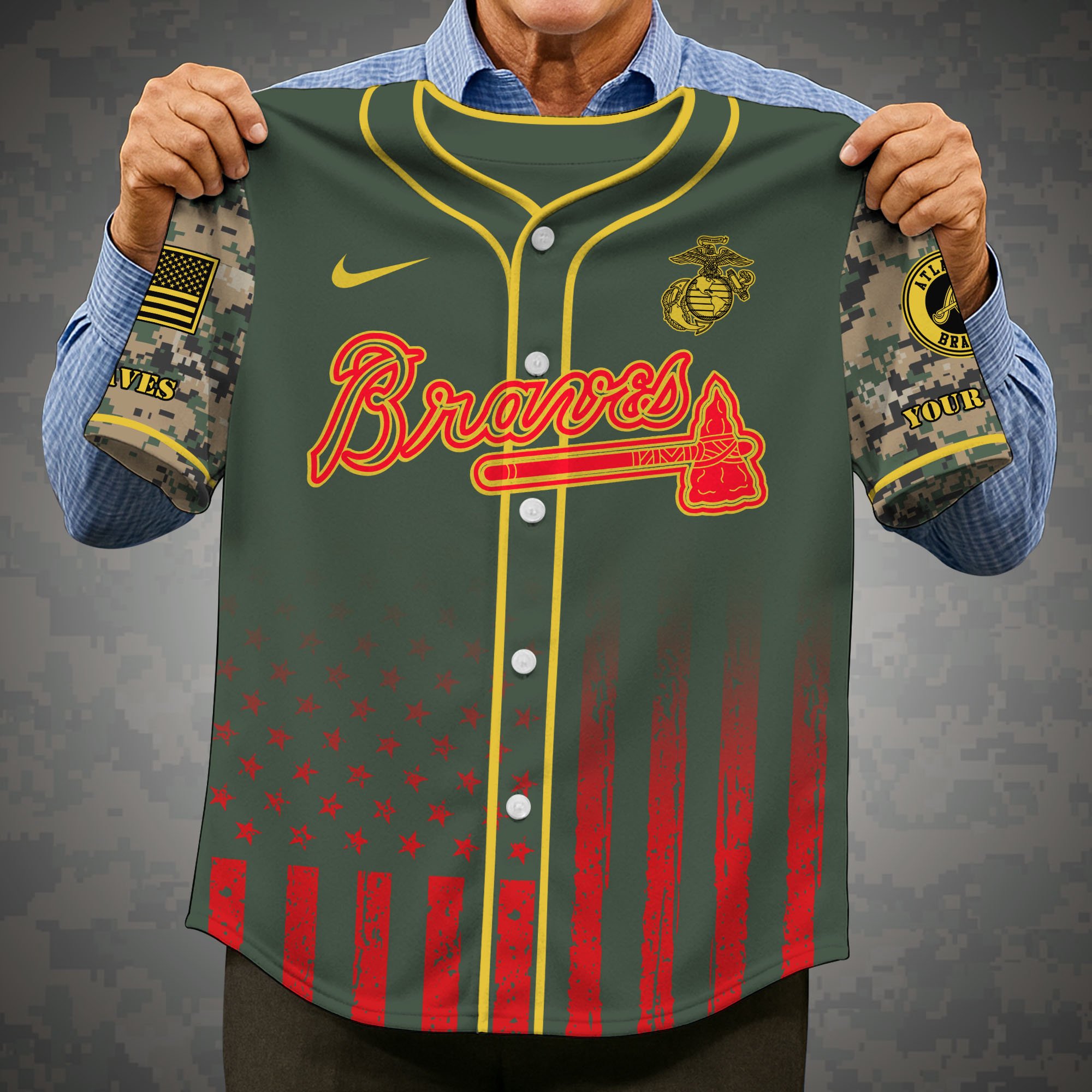 Alternative view of Atlanta Braves Baseball Shirt x US Marine Corps Military Appreciation Night Jersey Editions Limited 2025 Custom Name, Sport Shirt, Sport Gifts ETRG-05082172