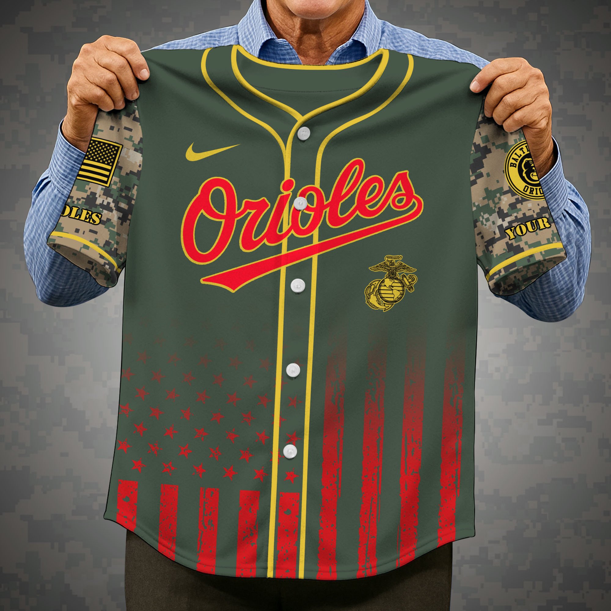 Alternative view of Baltimore Orioles Baseball Shirt x US Marine Corps Military Appreciation Night Jersey Editions Limited 2025 Custom Name, Sport Shirt, Sport Gifts ETRG-05082172