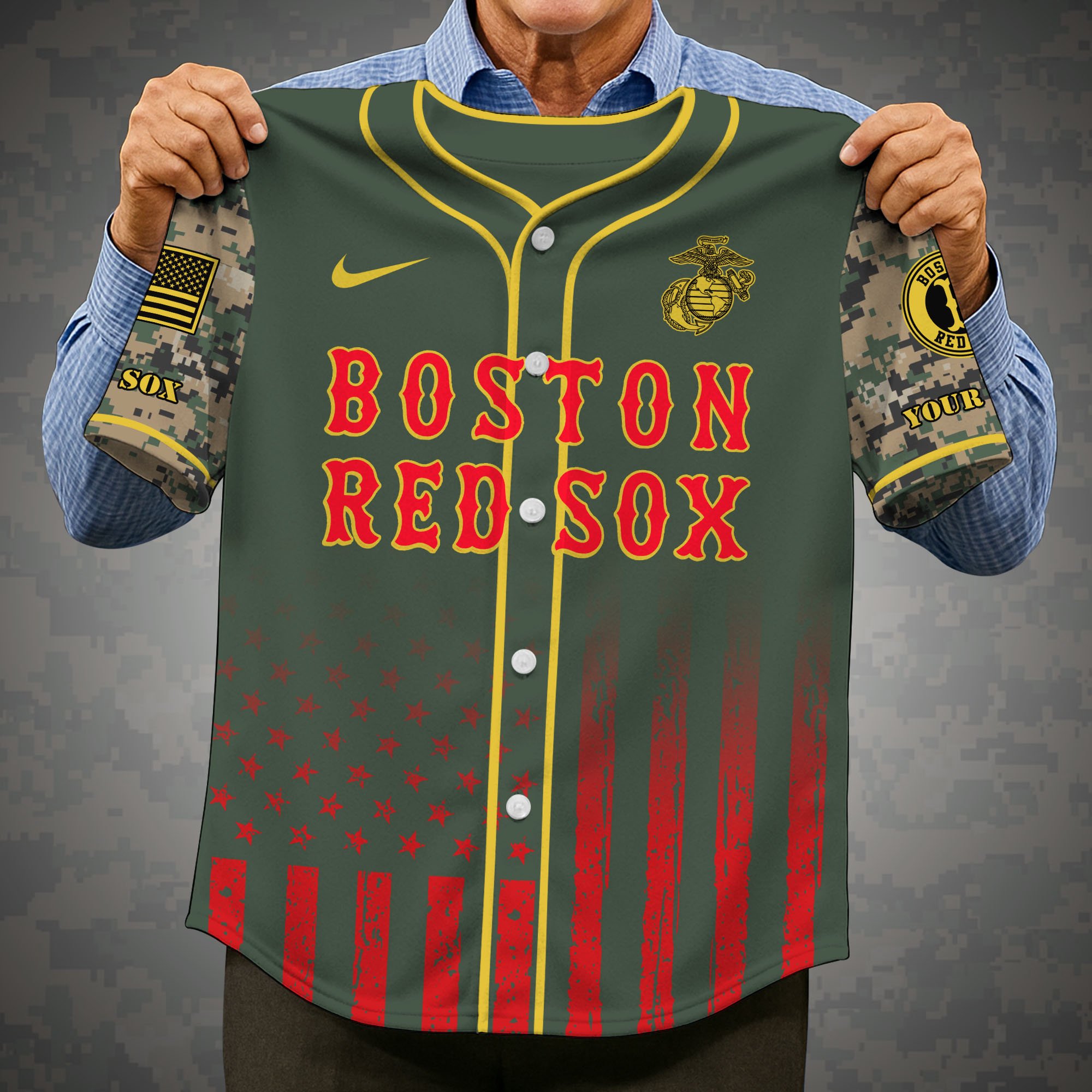 Alternative view of Boston Red Sox Baseball Shirt x US Marine Corps Military Appreciation Night Jersey Editions Limited 2025 Custom Name, Sport Shirt, Sport Gifts ETRG-05082172