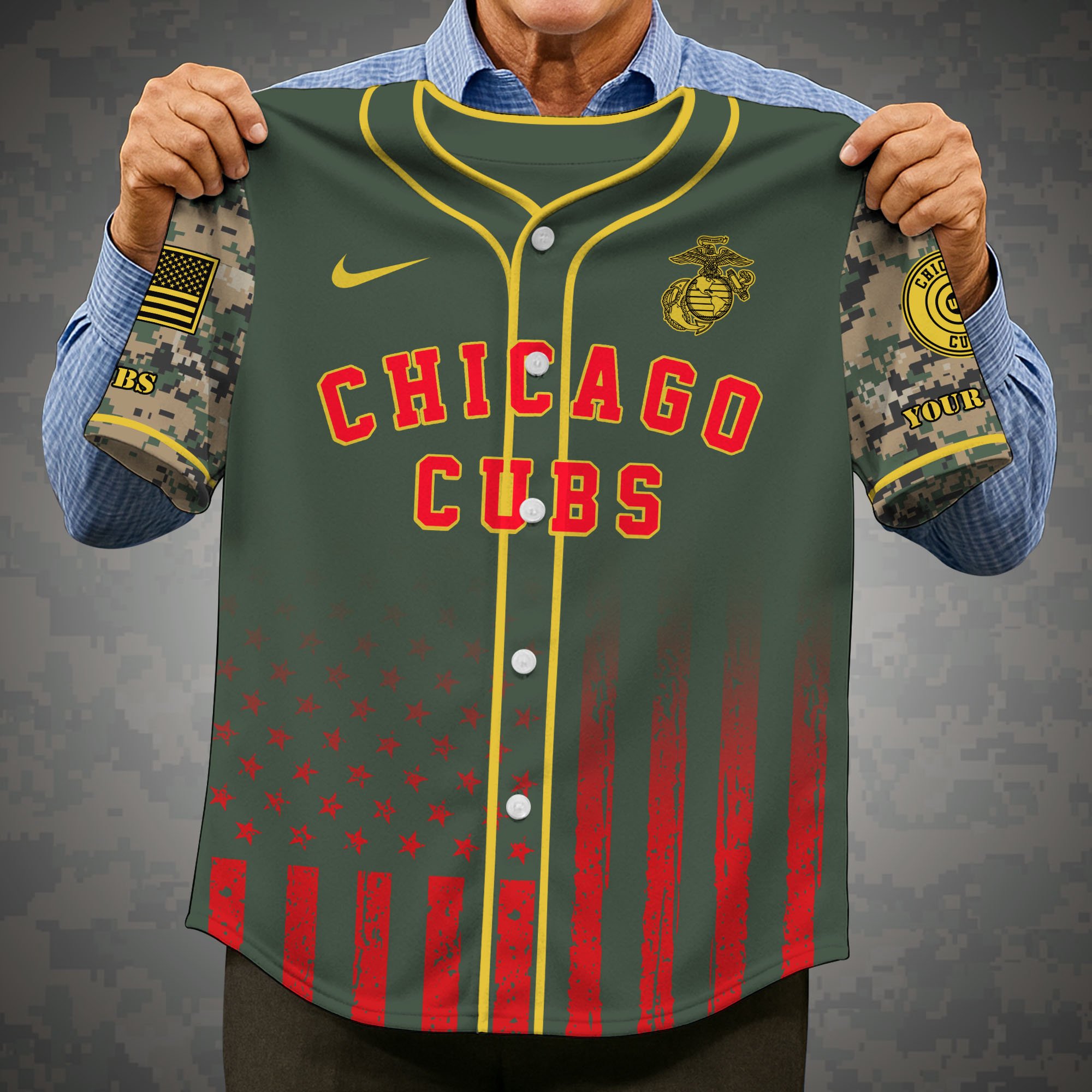Alternative view of Chicago Cubs Baseball Shirt x US Marine Corps Military Appreciation Night Jersey Editions Limited 2025 Custom Name, Sport Shirt, Sport Gifts ETRG-05082172