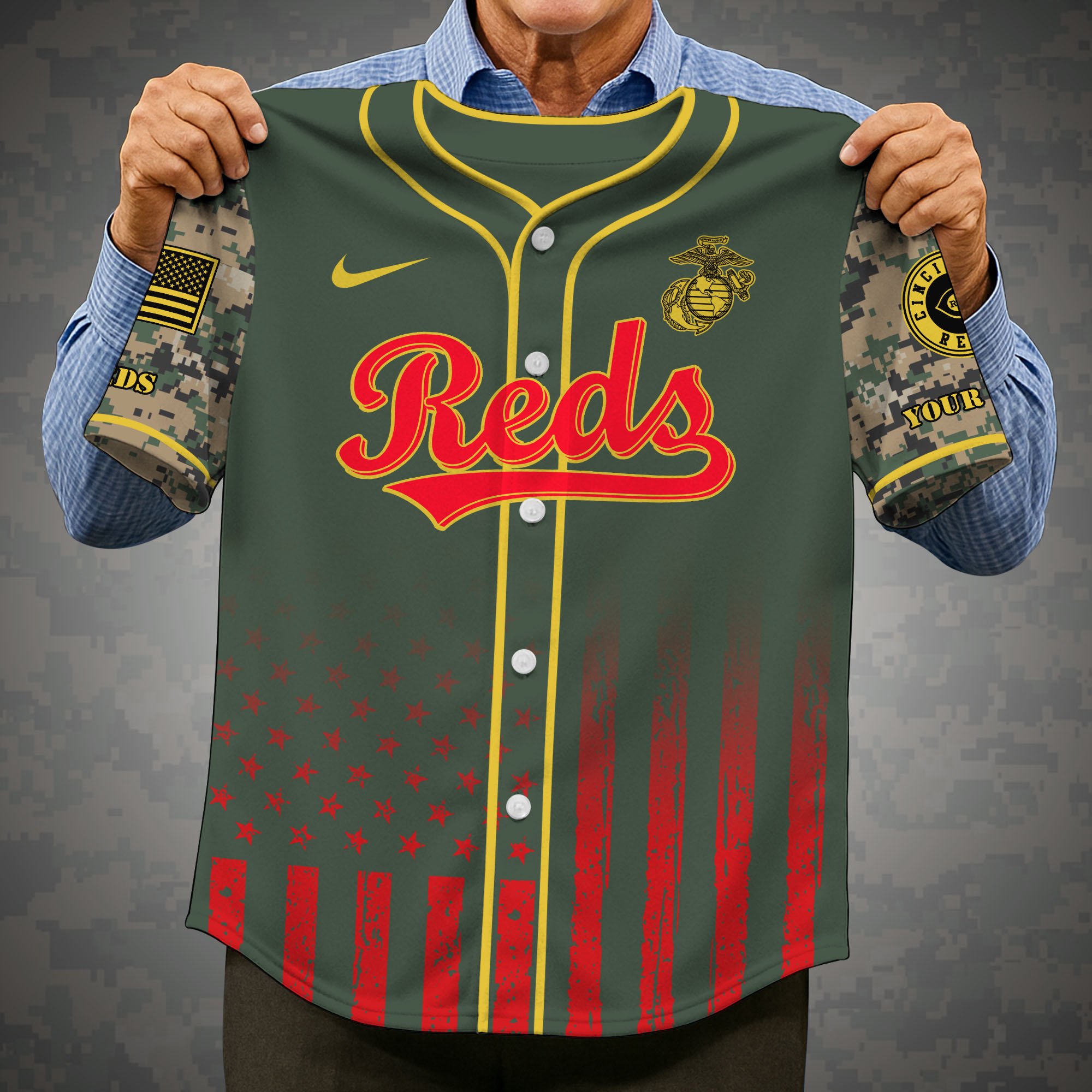 Alternative view of Cincinnati Reds Baseball Shirt x US Marine Corps Military Appreciation Night Jersey Editions Limited 2025 Custom Name, Sport Shirt, Sport Gifts ETRG-05082172