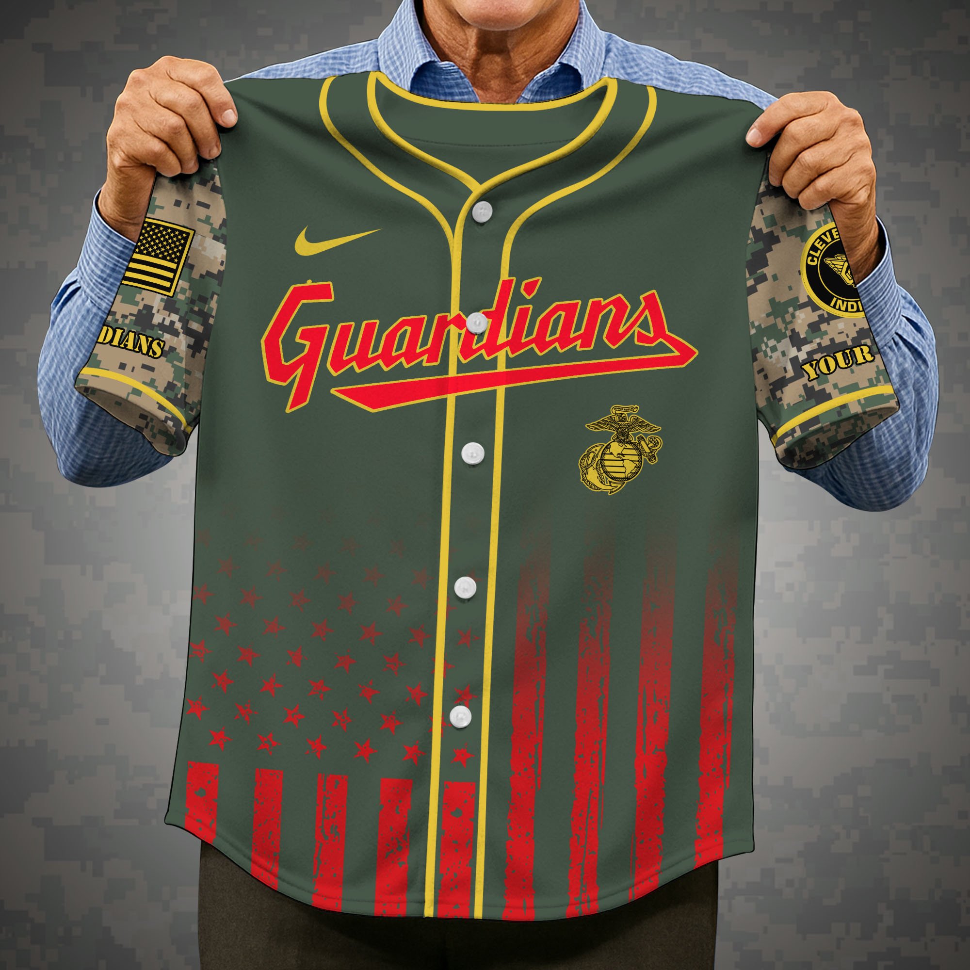 Alternative view of Cleveland Guardians Baseball Shirt x US Marine Corps Military Appreciation Night Jersey Editions Limited 2025 Custom Name, Sport Shirt, Sport Gifts ETRG-05082172