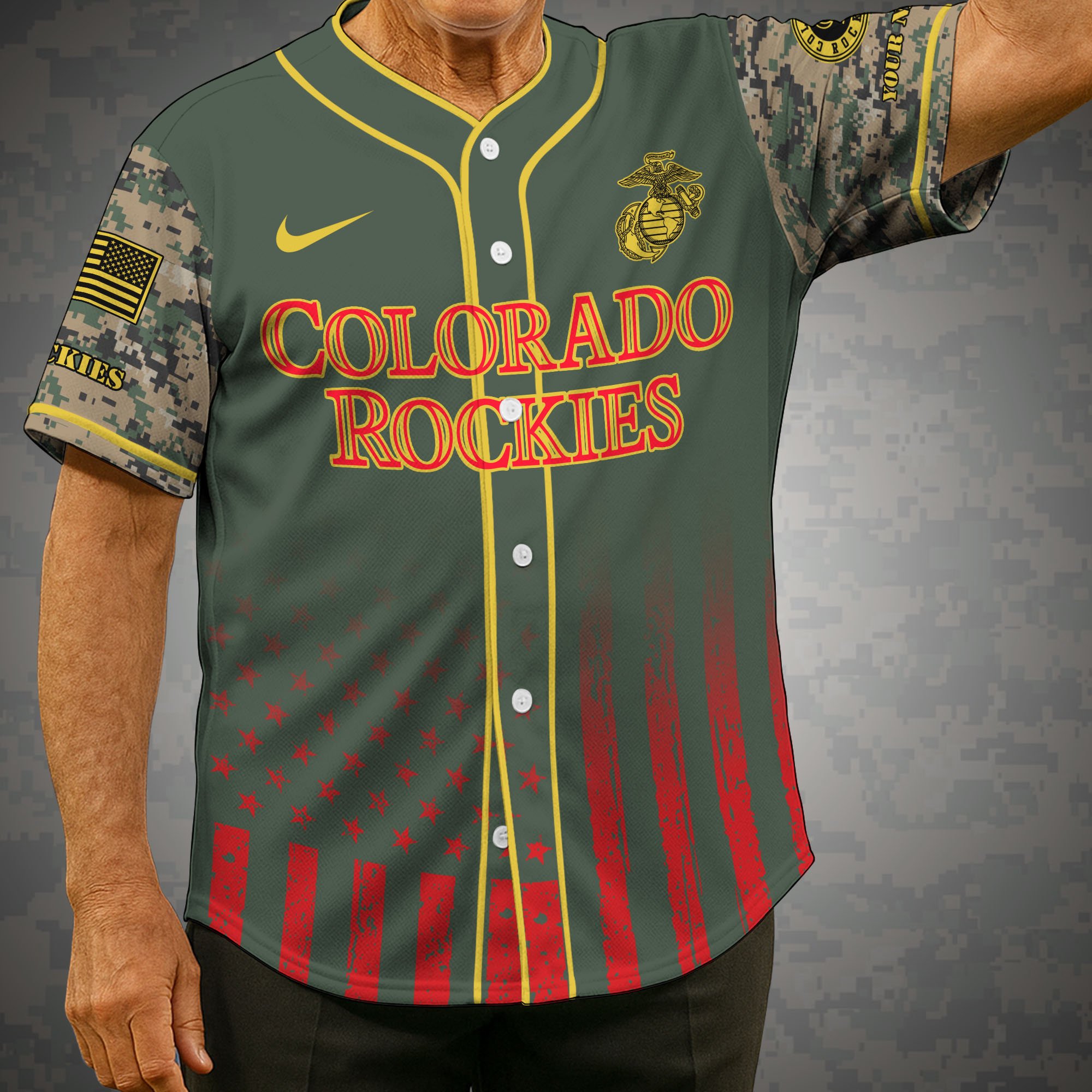 Colorado Rockies Baseball Shirt x US Marine Corps Military Appreciation Night Jersey Editions Limited 2025 Custom Name, Sport Shirt, Sport Gifts ETRG-05082172
