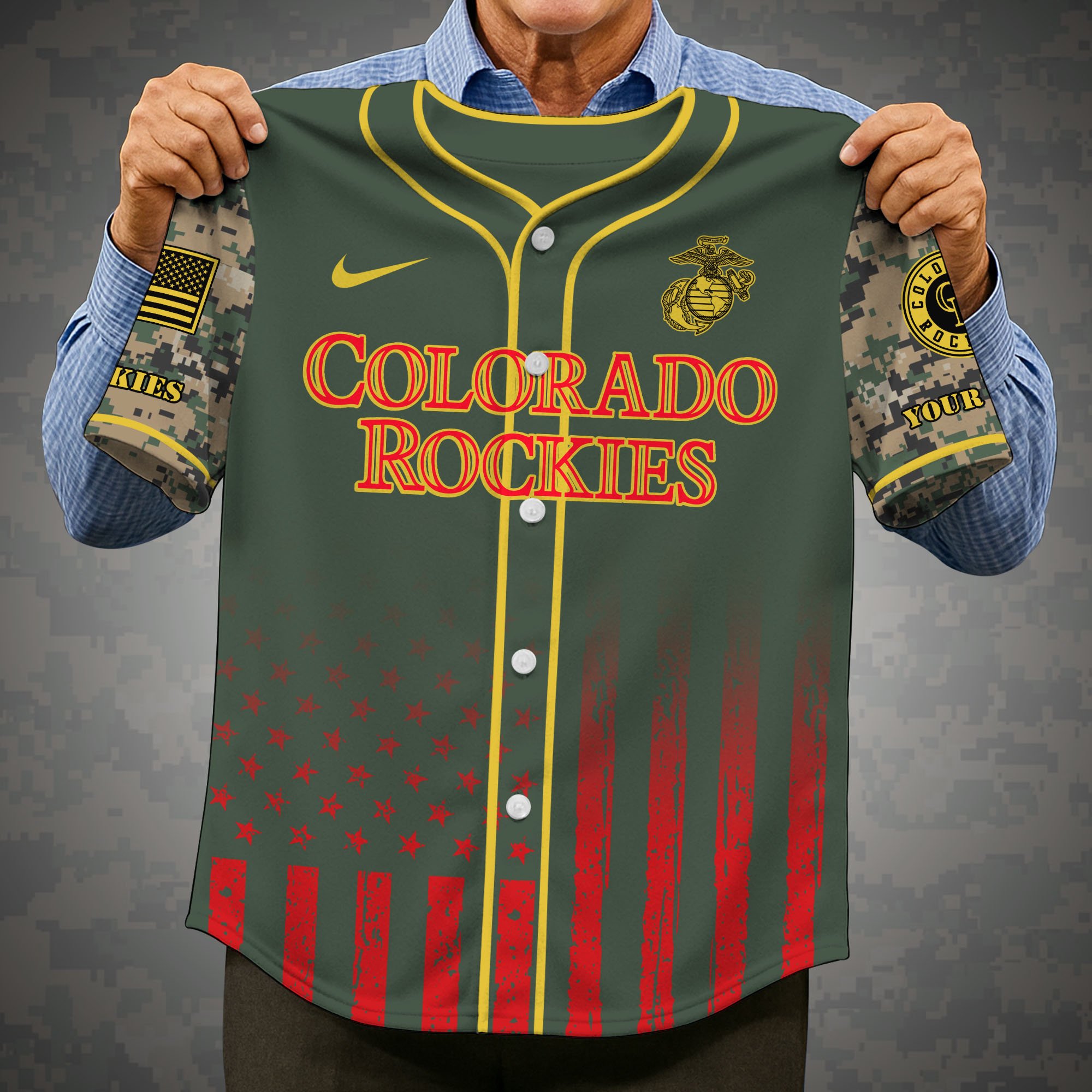 Alternative view of Colorado Rockies Baseball Shirt x US Marine Corps Military Appreciation Night Jersey Editions Limited 2025 Custom Name, Sport Shirt, Sport Gifts ETRG-05082172