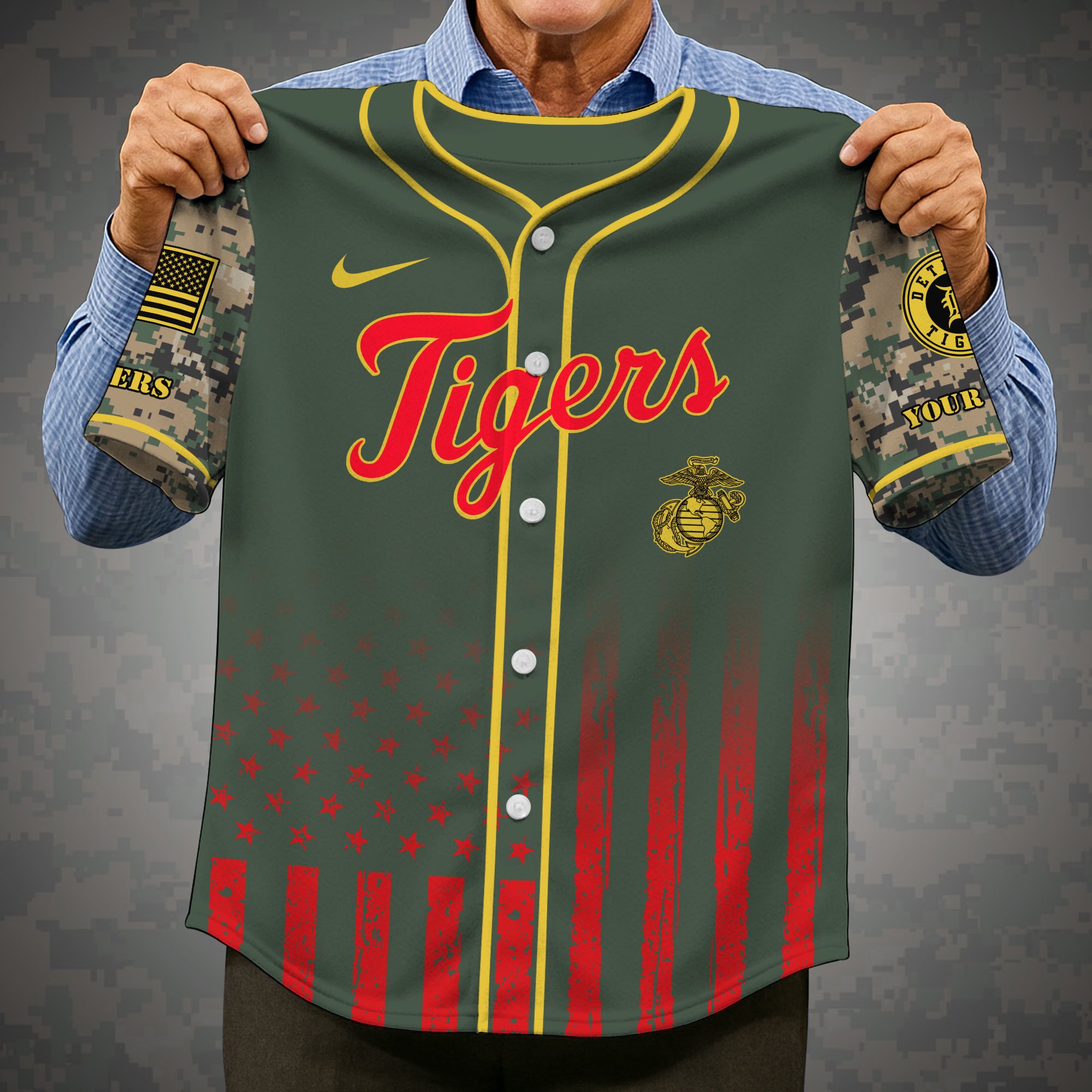 Alternative view of Detroit Tigers Baseball Shirt x US Marine Corps Military Appreciation Night Jersey Editions Limited 2025 Custom Name, Sport Shirt, Sport Gifts ETRG-05082172