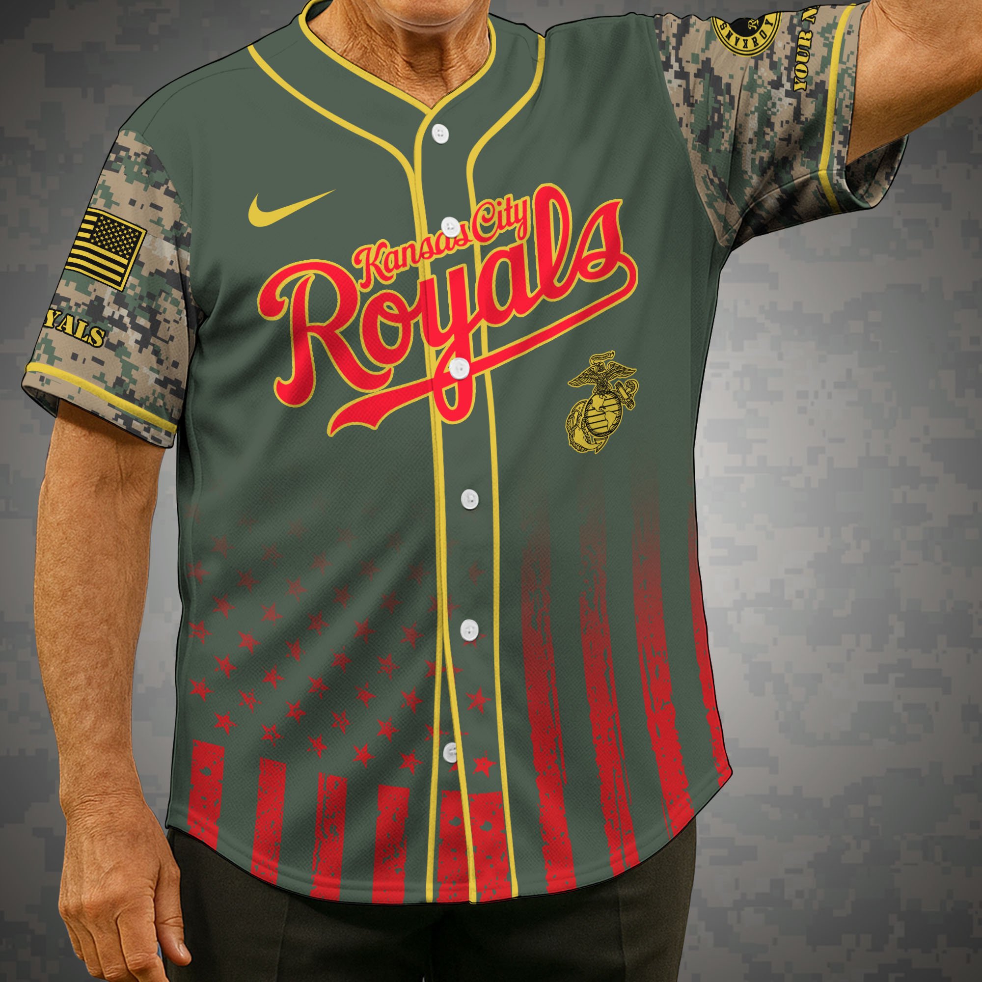 Kansas City Royals Baseball Shirt x US Marine Corps Military Appreciation Night Jersey Editions Limited 2025 Custom Name, Sport Shirt, Sport Gifts ETRG-05082172