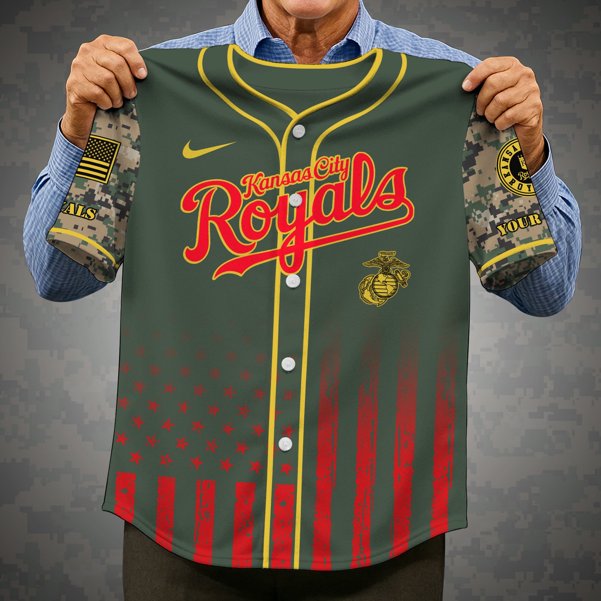 Alternative view of Kansas City Royals Baseball Shirt x US Marine Corps Military Appreciation Night Jersey Editions Limited 2025 Custom Name, Sport Shirt, Sport Gifts ETRG-05082172