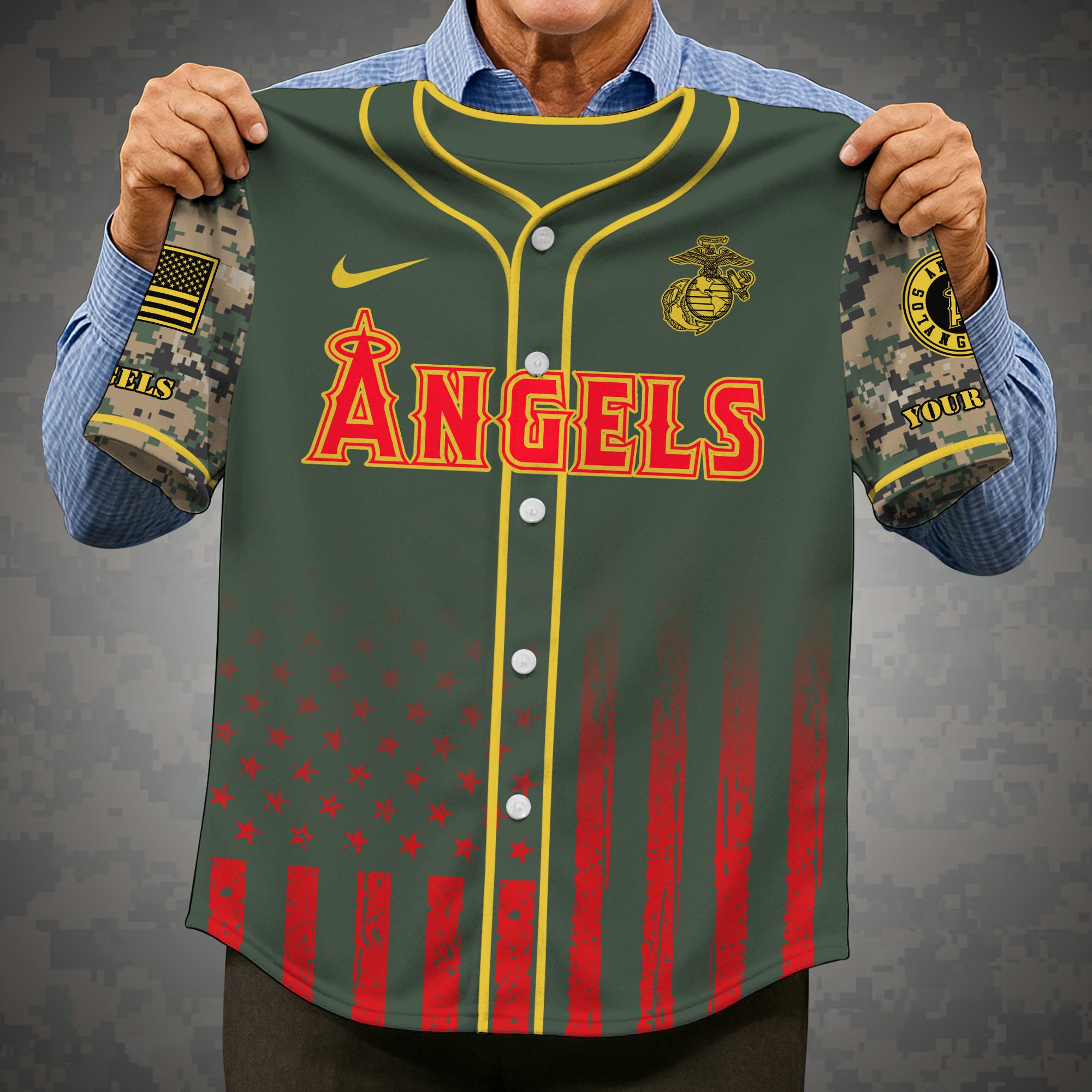 Alternative view of Los Angeles Angels Baseball Shirt x US Marine Corps Military Appreciation Night Jersey Editions Limited 2025 Custom Name, Sport Shirt, Sport Gifts ETRG-05082172