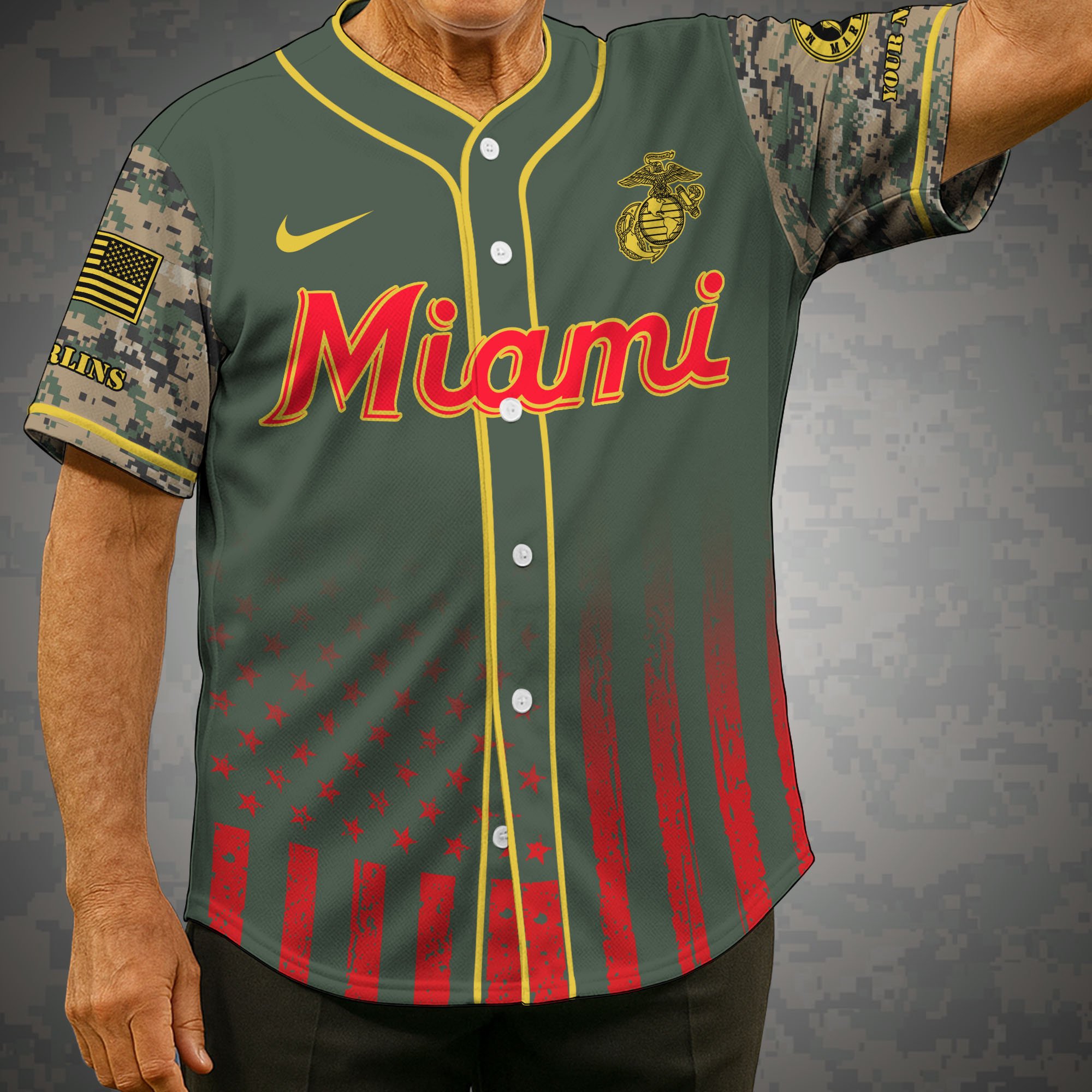 Miami Marlins Baseball Shirt x US Marine Corps Military Appreciation Night Jersey Editions Limited 2025 Custom Name, Sport Shirt, Sport Gifts ETRG-05082172
