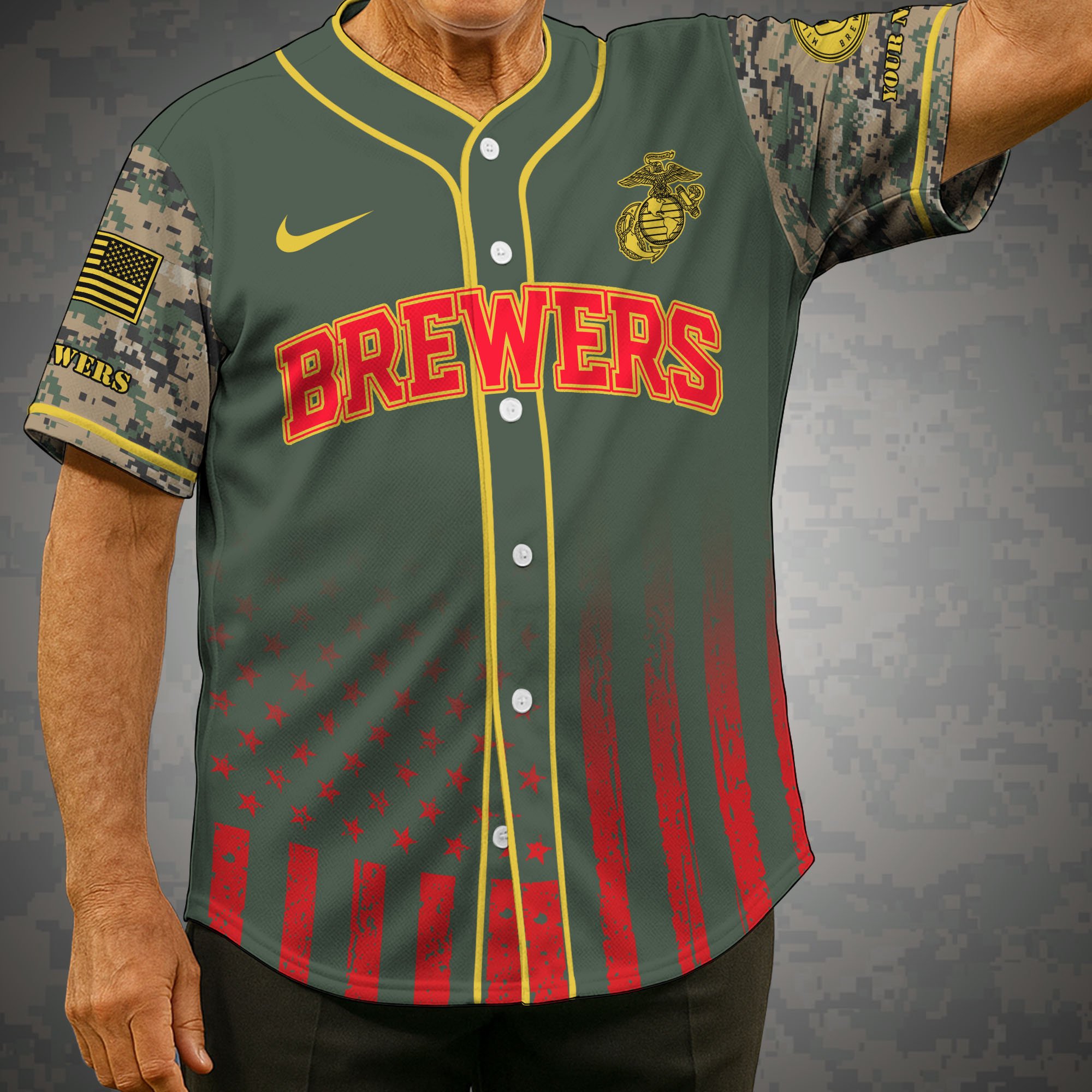 Milwaukee Brewers Baseball Shirt x US Marine Corps Military Appreciation Night Jersey Editions Limited 2025 Custom Name, Sport Shirt, Sport Gifts ETRG-05082172