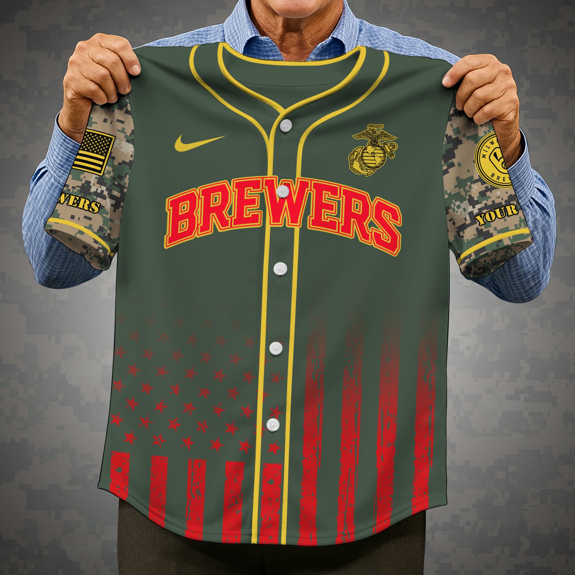 Alternative view of Milwaukee Brewers Baseball Shirt x US Marine Corps Military Appreciation Night Jersey Editions Limited 2025 Custom Name, Sport Shirt, Sport Gifts ETRG-05082172