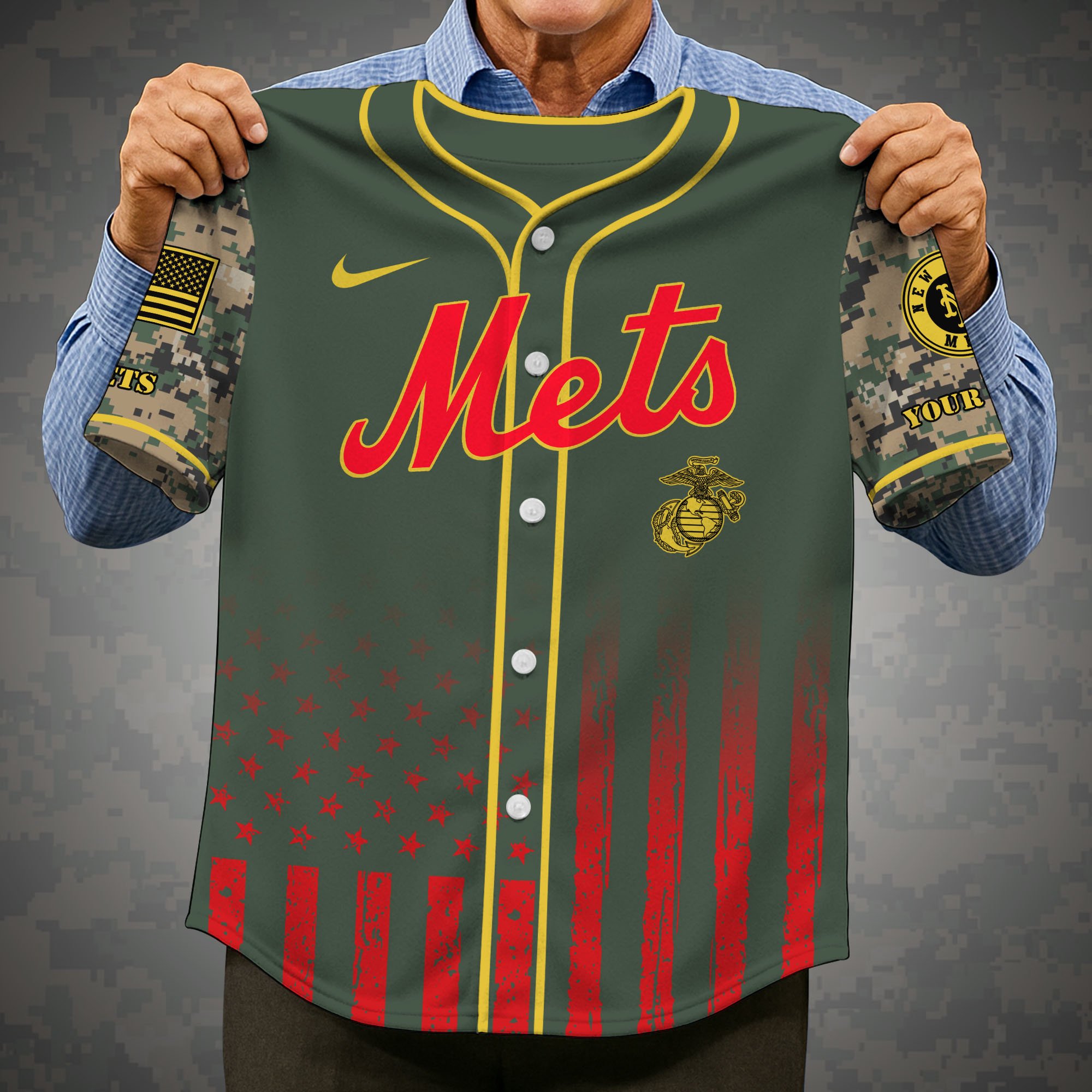 Alternative view of New York Mets Baseball Shirt x US Marine Corps Military Appreciation Night Jersey Editions Limited 2025 Custom Name, Sport Shirt, Sport Gifts ETRG-05082172