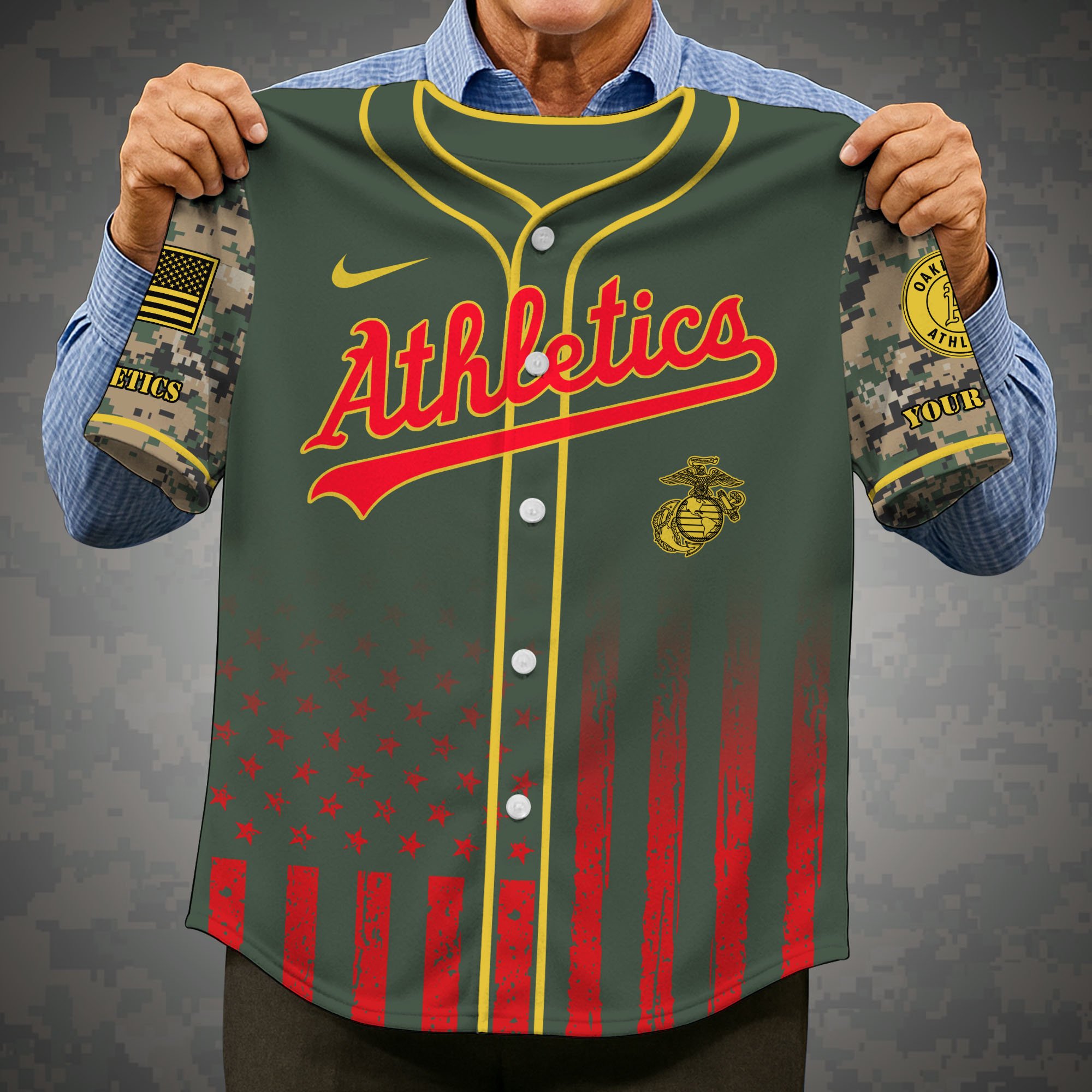 Alternative view of Oakland Athletics Baseball Shirt x US Marine Corps Military Appreciation Night Jersey Editions Limited 2025 Custom Name, Sport Shirt, Sport Gifts ETRG-05082172