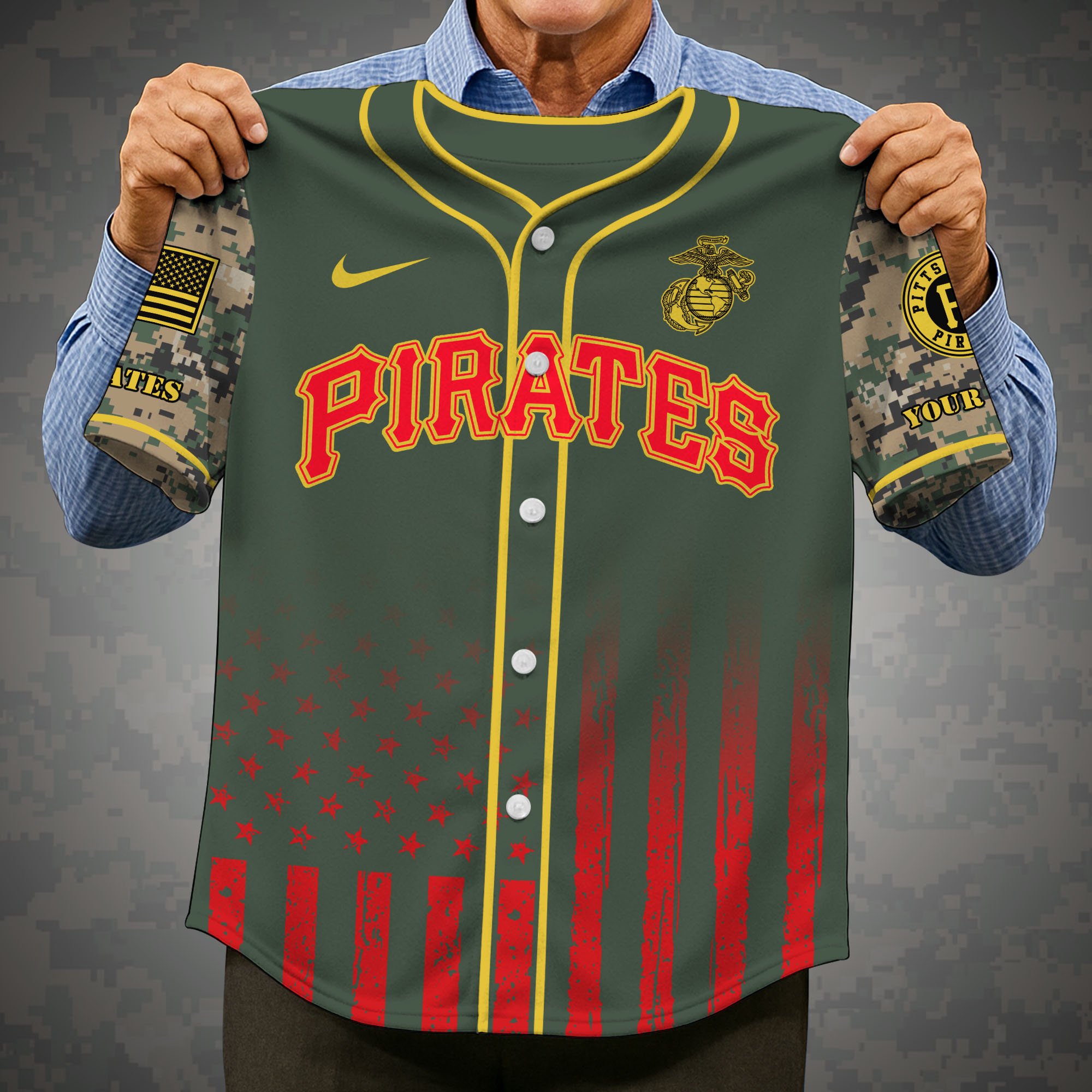 Alternative view of Pittsburgh Pirates Baseball Shirt x US Marine Corps Military Appreciation Night Jersey Editions Limited 2025 Custom Name, Sport Shirt, Sport Gifts ETRG-05082172