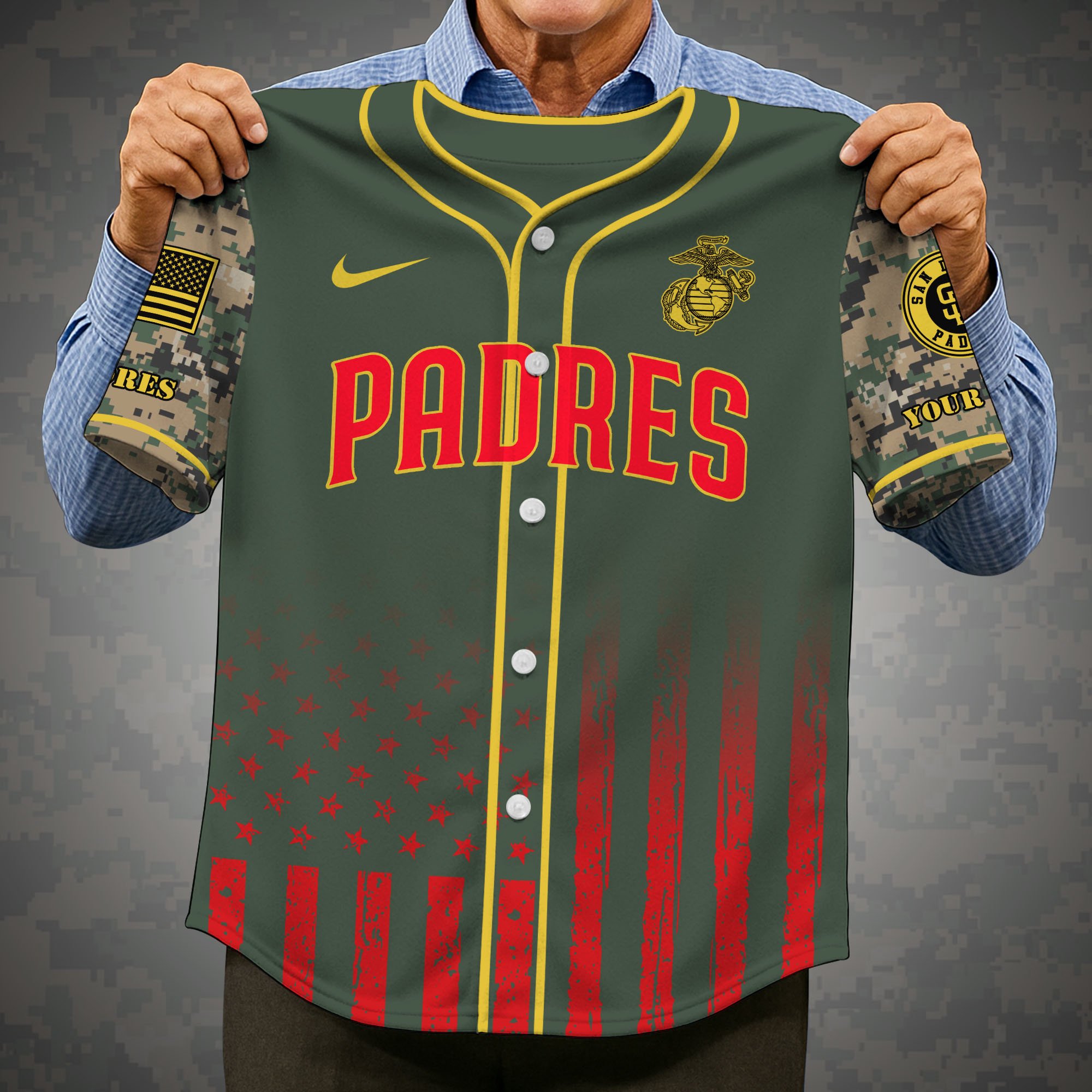 Alternative view of San Diego Padres Baseball Shirt x US Marine Corps Military Appreciation Night Jersey Editions Limited 2025 Custom Name, Sport Shirt, Sport Gifts ETRG-05082172