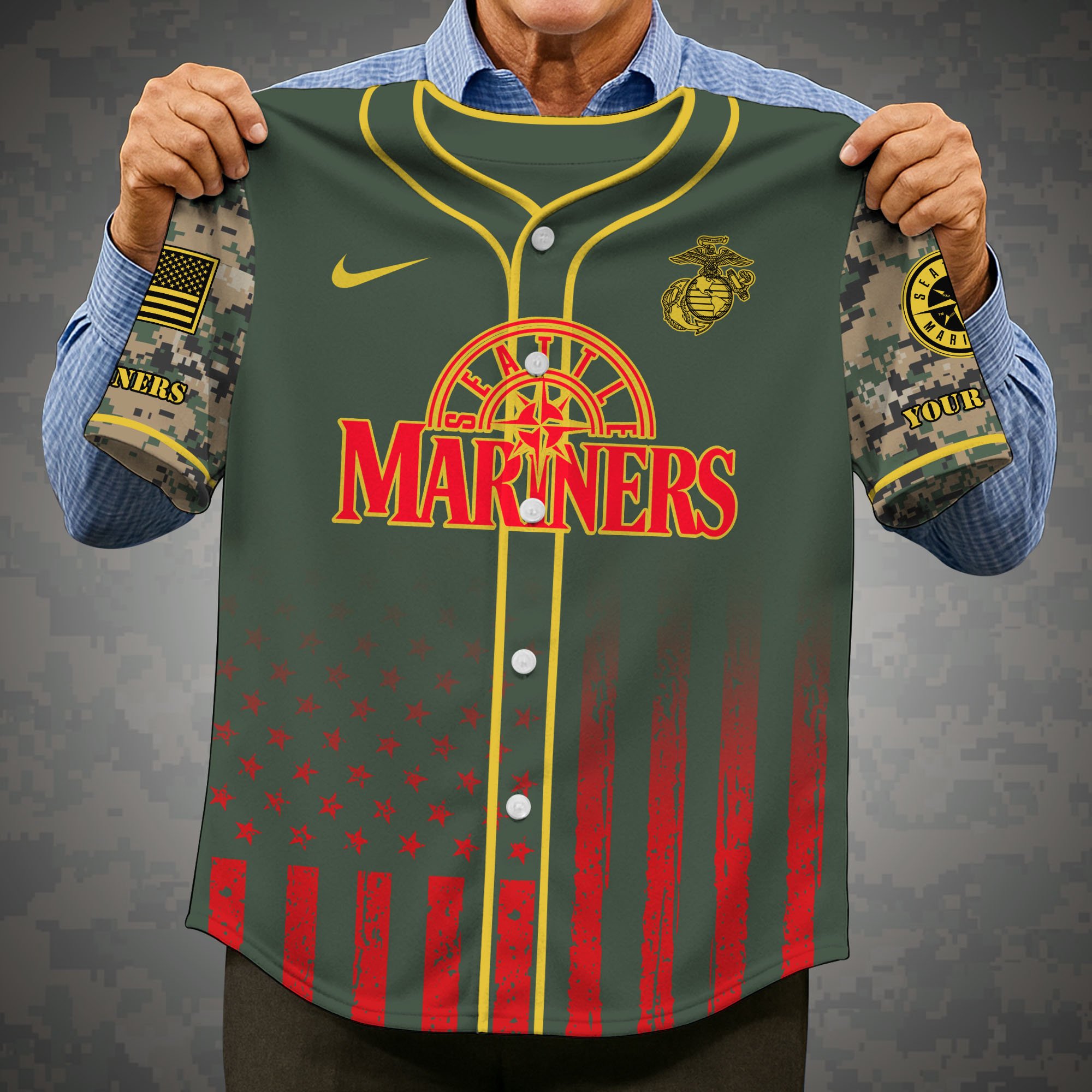 Alternative view of Seattle Mariners Baseball Shirt x US Marine Corps Military Appreciation Night Jersey Editions Limited 2025 Custom Name, Sport Shirt, Sport Gifts ETRG-05082172