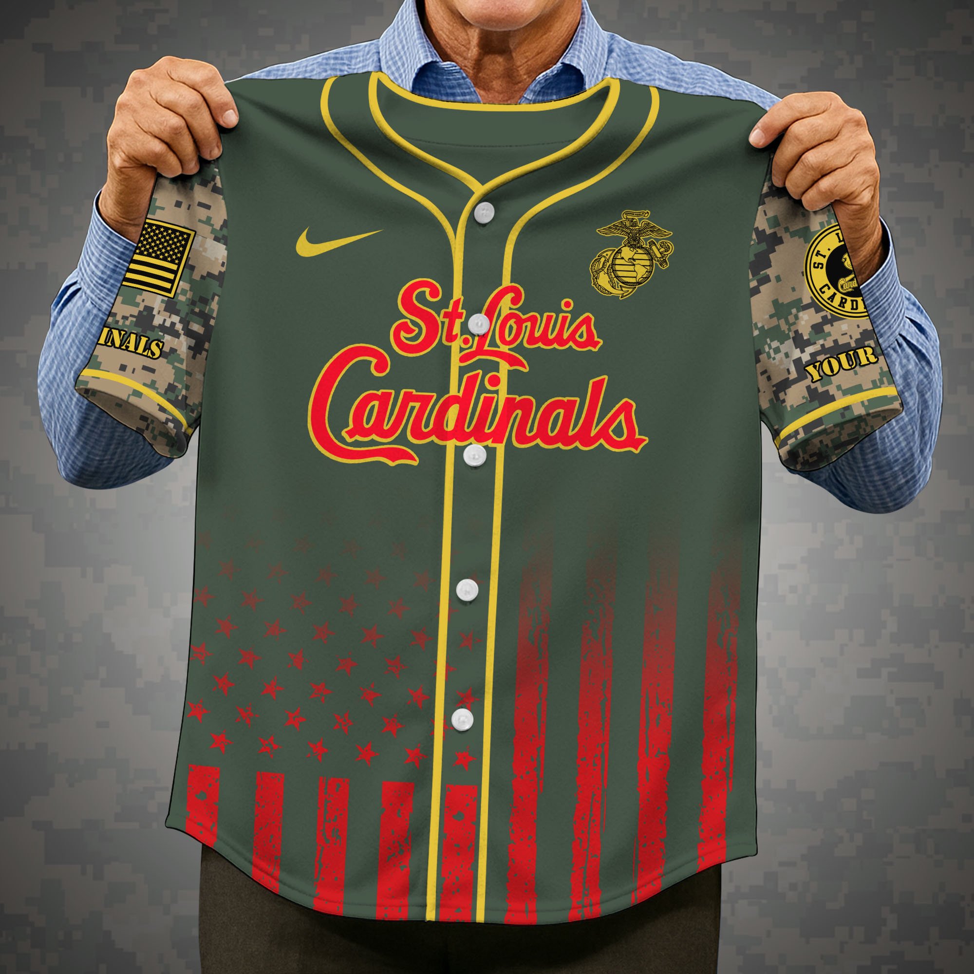 Alternative view of St. Louis Cardinals Baseball Shirt x US Marine Corps Military Appreciation Night Jersey Editions Limited 2025 Custom Name, Sport Shirt, Sport Gifts ETRG-05082172