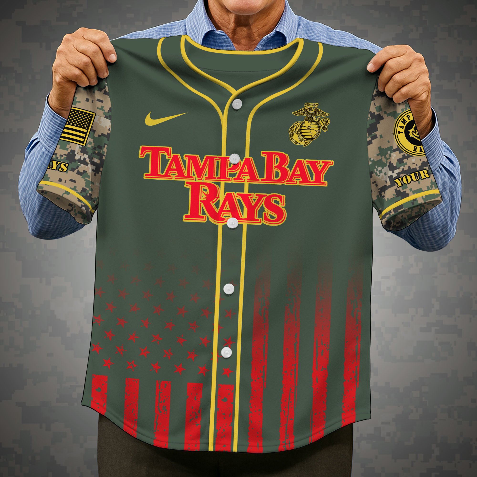Alternative view of Tampa Bay Rays Baseball Shirt x US Marine Corps Military Appreciation Night Jersey Editions Limited 2025 Custom Name, Sport Shirt, Sport Gifts ETRG-05082172