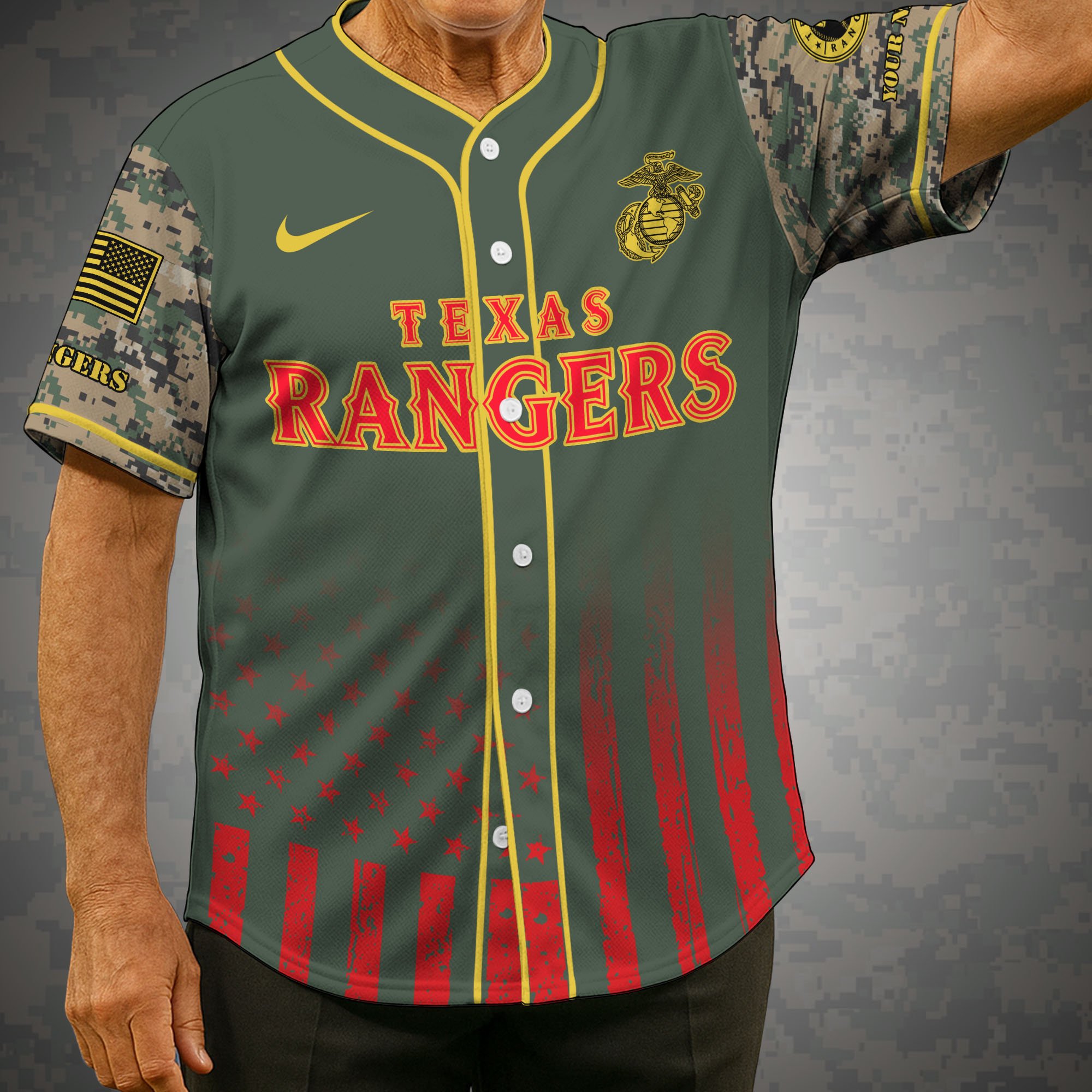 Texas Rangers Baseball Shirt x US Marine Corps Military Appreciation Night Jersey Editions Limited 2025 Custom Name, Sport Shirt, Sport Gifts ETRG-05082172