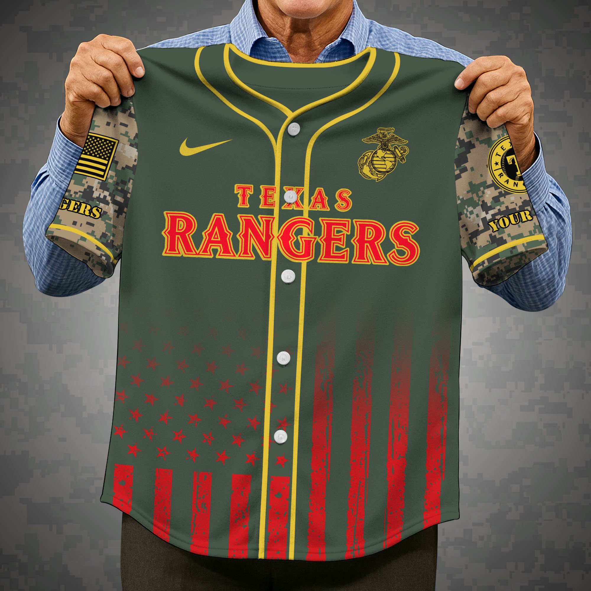 Alternative view of Texas Rangers Baseball Shirt x US Marine Corps Military Appreciation Night Jersey Editions Limited 2025 Custom Name, Sport Shirt, Sport Gifts ETRG-05082172