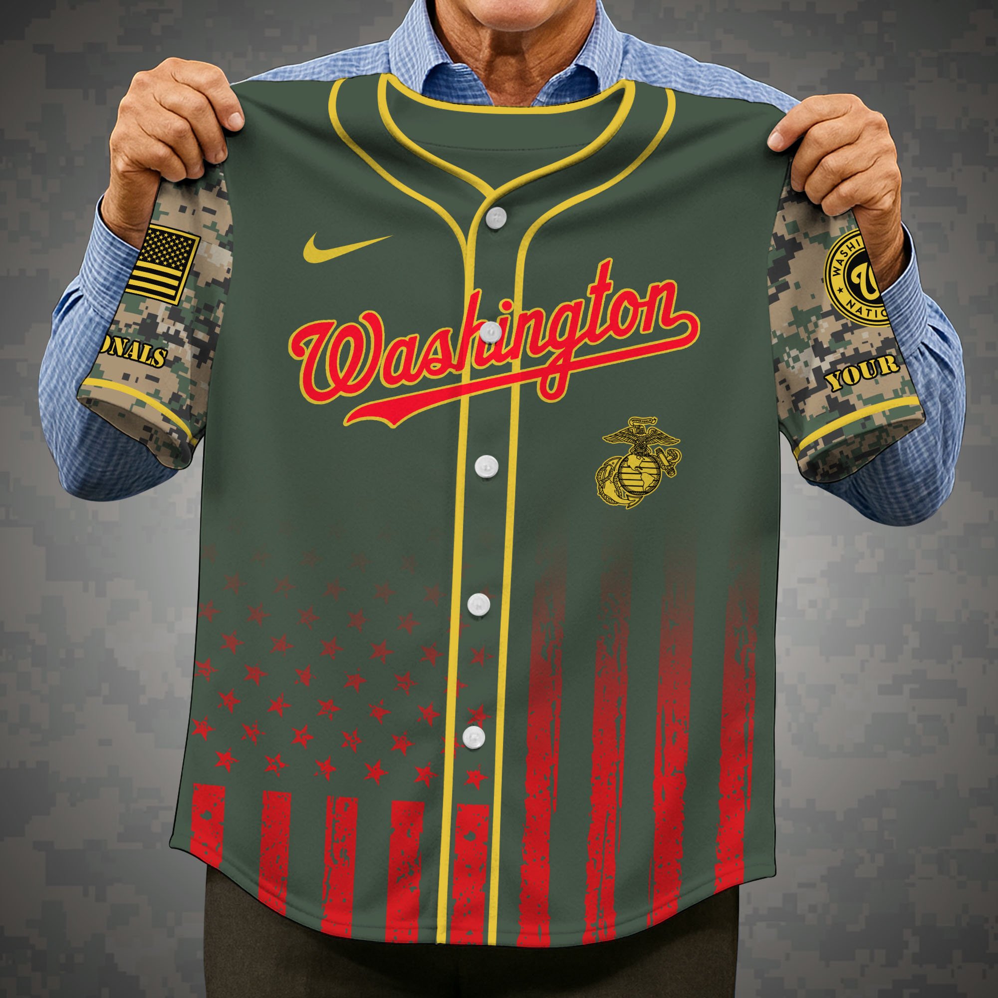 Alternative view of Washington Nationals Baseball Shirt x US Marine Corps Military Appreciation Night Jersey Editions Limited 2025 Custom Name, Sport Shirt, Sport Gifts ETRG-05082172