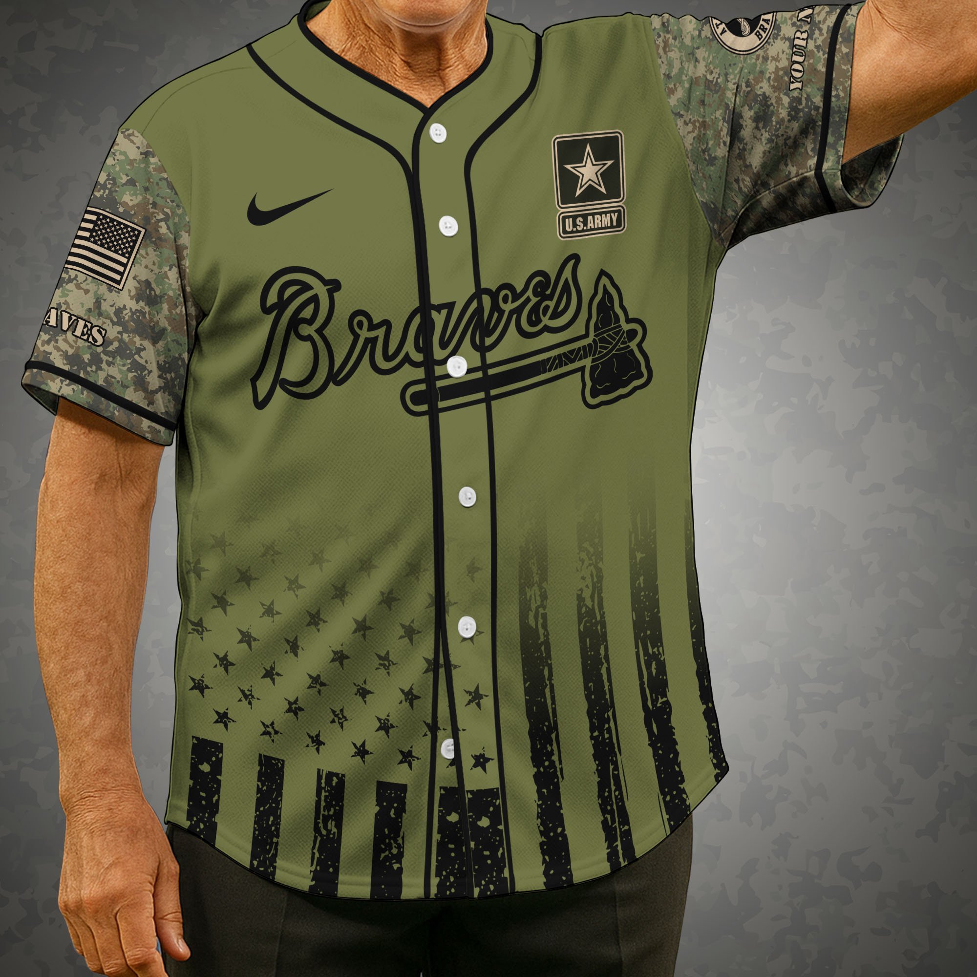 Atlanta Braves Baseball Shirt x US Army Military Appreciation Night Jersey Editions Limited 2025 Custom Name, Sport Shirt For Fans ETRG-05082173
